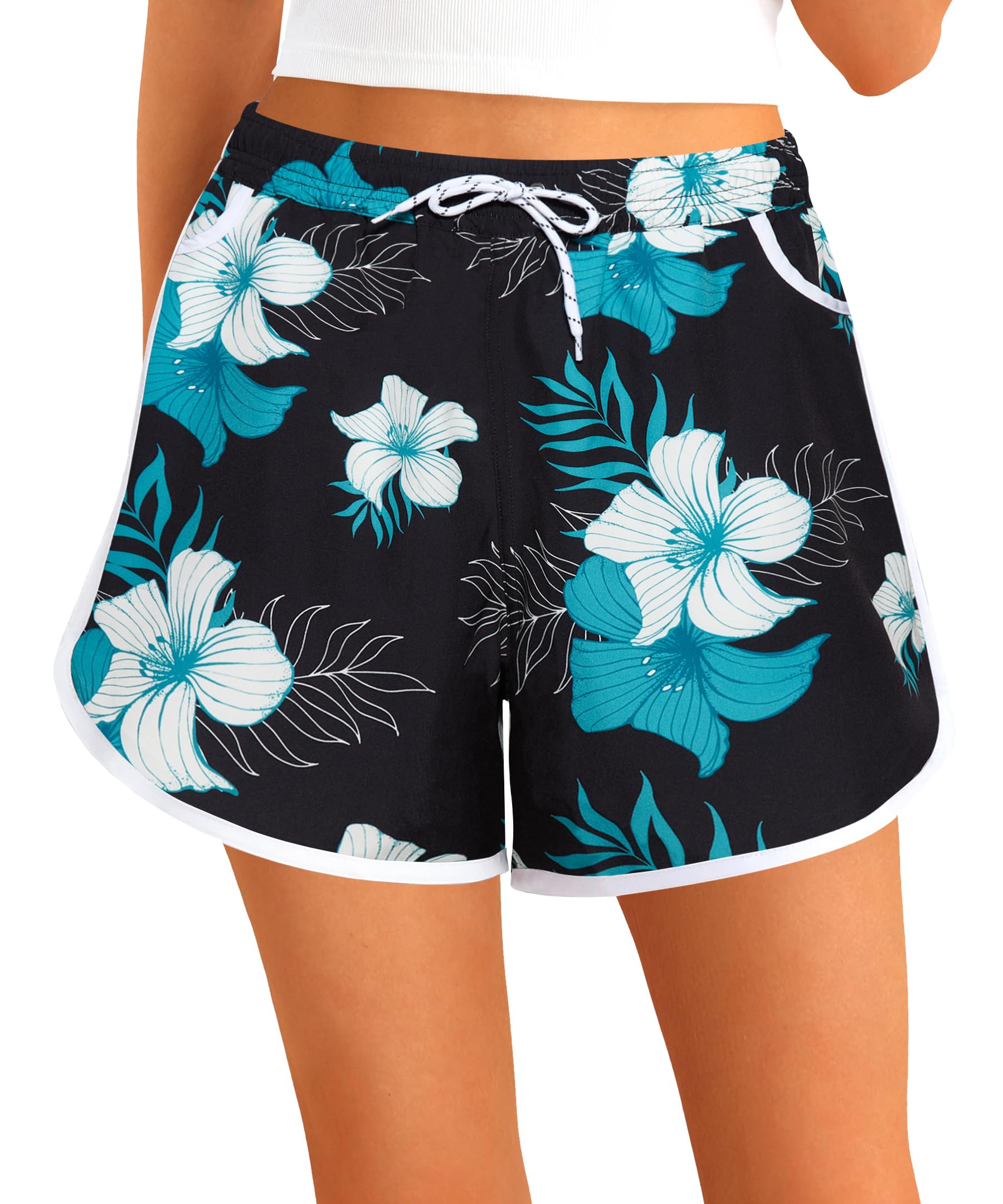APTRO Damen Badeshorts Strandshorts Boardshorts Badehose Wassersport UV Schutz Sommer Sport Shorts Blumen WS253 XL