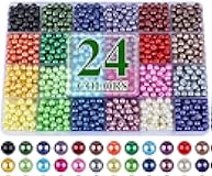 XSEINO About 1200+ PCS 6mm Imitation Pearl Style Glass Beads Bracelet Making Kit, 24 Assorted Colors Imitation Pearl Series Crystal Beads for Jewelry Making and DIY Crafts, Friendship Bracelets