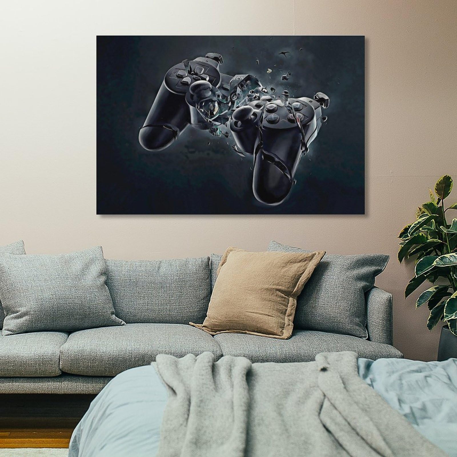 LZTEN Póster de gamepad roto, regalo para novio jugador, lienzo de videojuegos, decoración de pared de gamepad, decoración de sala de juegos, decoración de sala de juegos, lienzo decorativo de pared