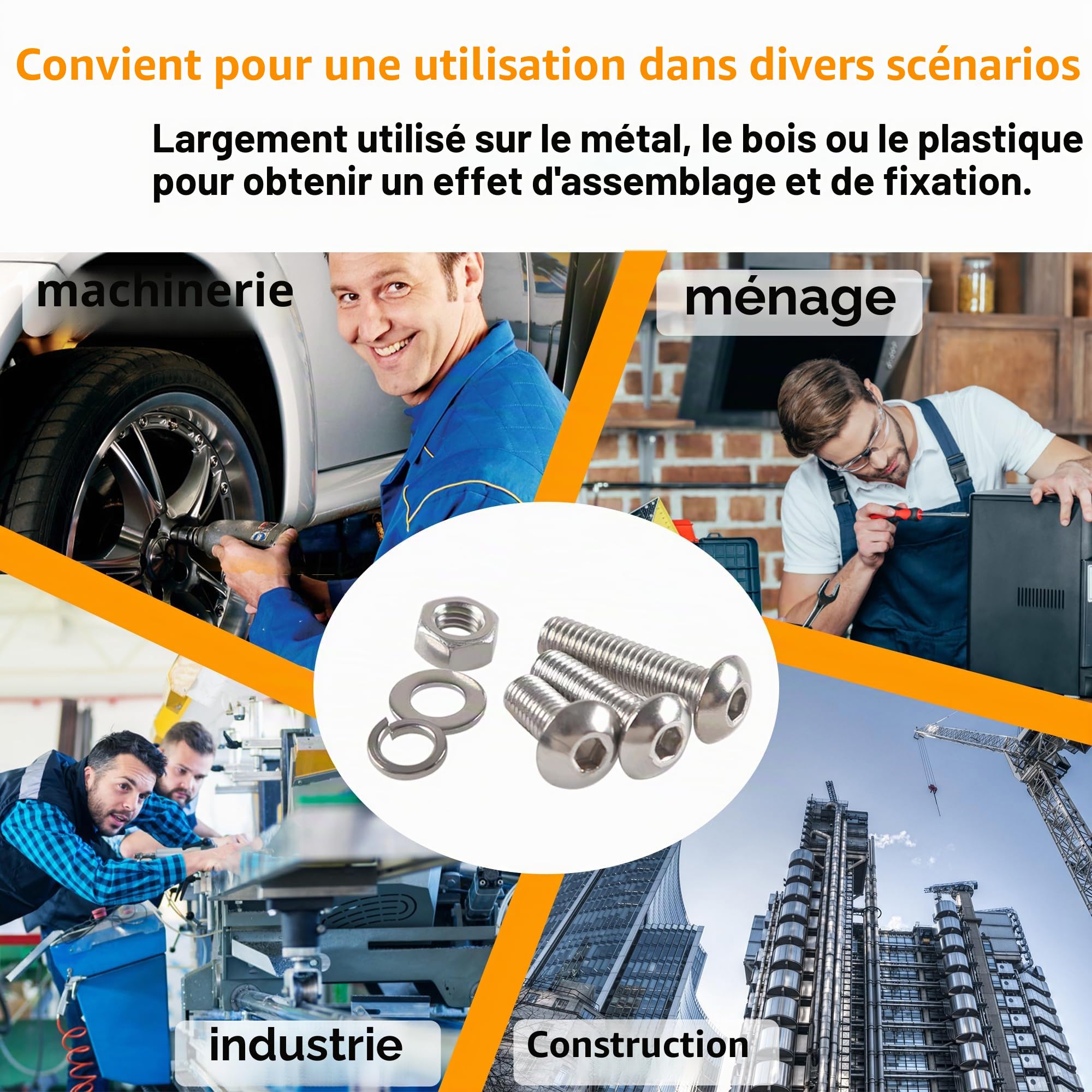 M3 M4 M5 M6 Vis et Écrous 1000pcs Acier Inoxydable 304 Boulon et Écrous Rondelles Cylindrique Vis Six Pans Creux Assortiment Kit Bricolage Atelier Garage Réparation