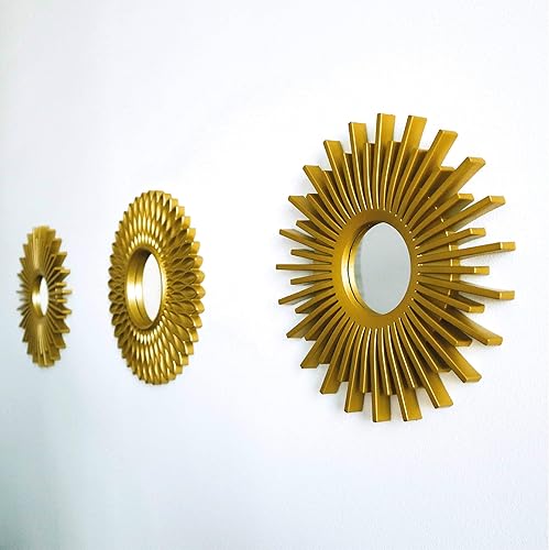 Miniatura 3 de BONNYCO Espejos dorados para pared (3 unidades), espejos redondos para pared para dormitorio y decoración del hogar. Espejos decorativos de pared