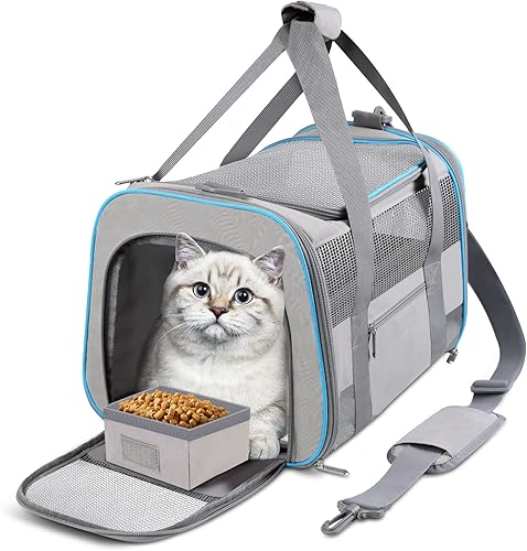 Miniatura 3 de Transportador de gatos para perros, aprobado por aerolíneas para perros pequeños, gatos medianos, cachorros de menos de 15 libras, plegable y de
