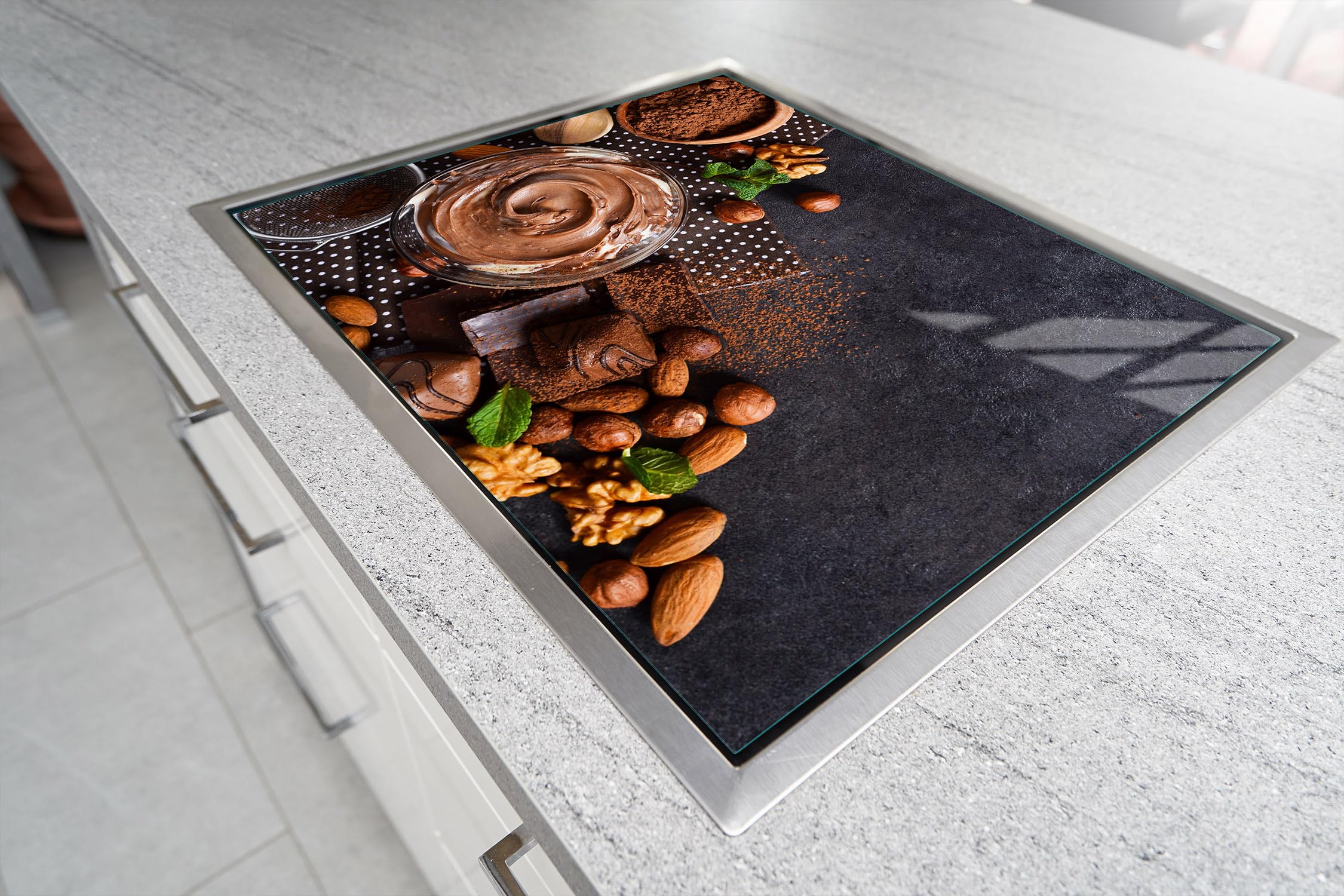 TMK ArtDeko Placa protectora de vitrocerámica 70 x 52 cm 1 pieza cocina eléctrica universal para inducción protección contra salpicaduras tabla de cortar de vidrio templado, Comer