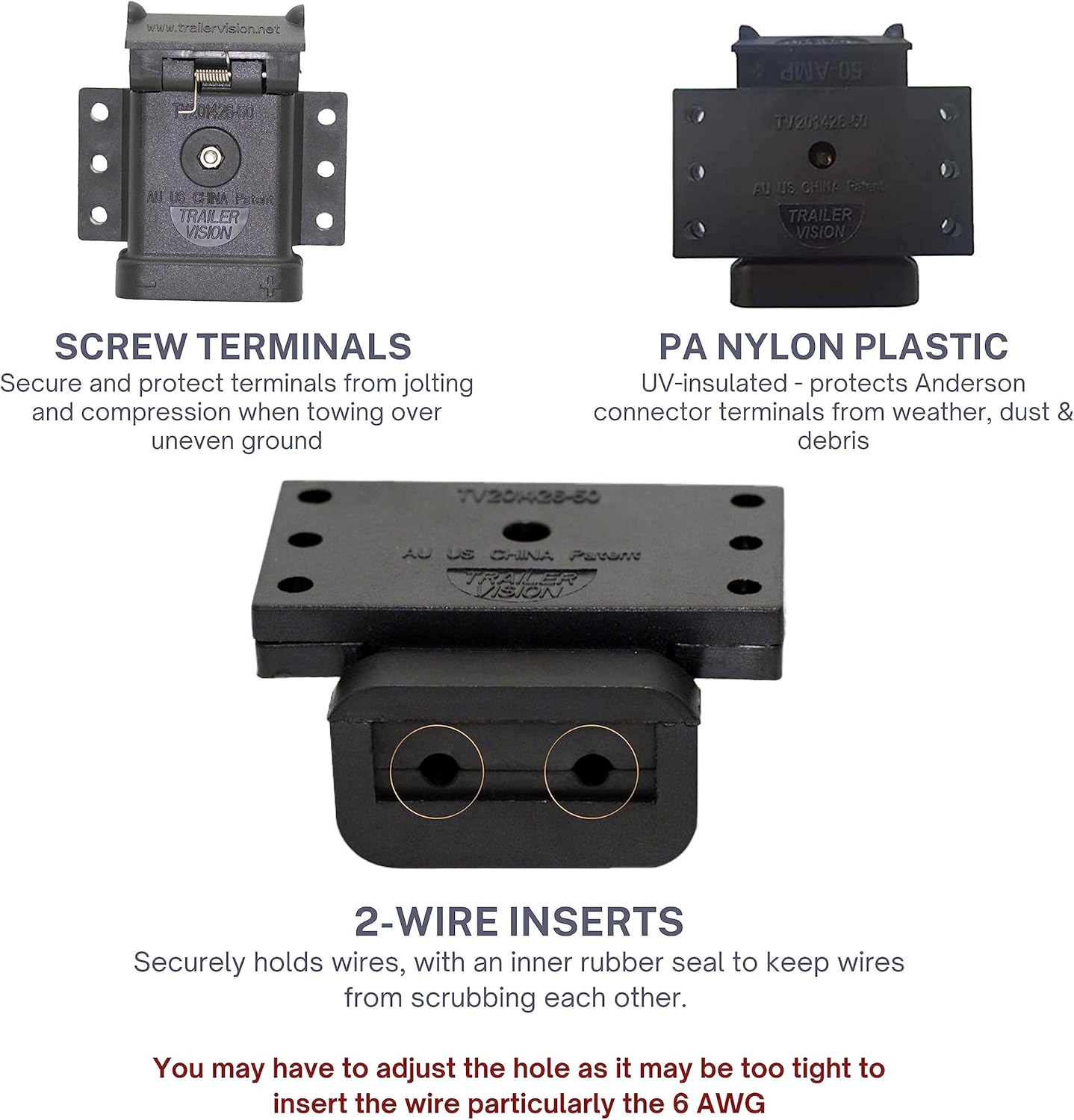 Trailer Vision 50A Battery Boxes Quick Connector Protective Cover Mount Fits Gauge 6-12 AWG 50 Amp Anderson Plug Assembly - Recovery Winch Jumper Cable Trailer Forklift Truck Solar UTV RV 4WD (Black)
