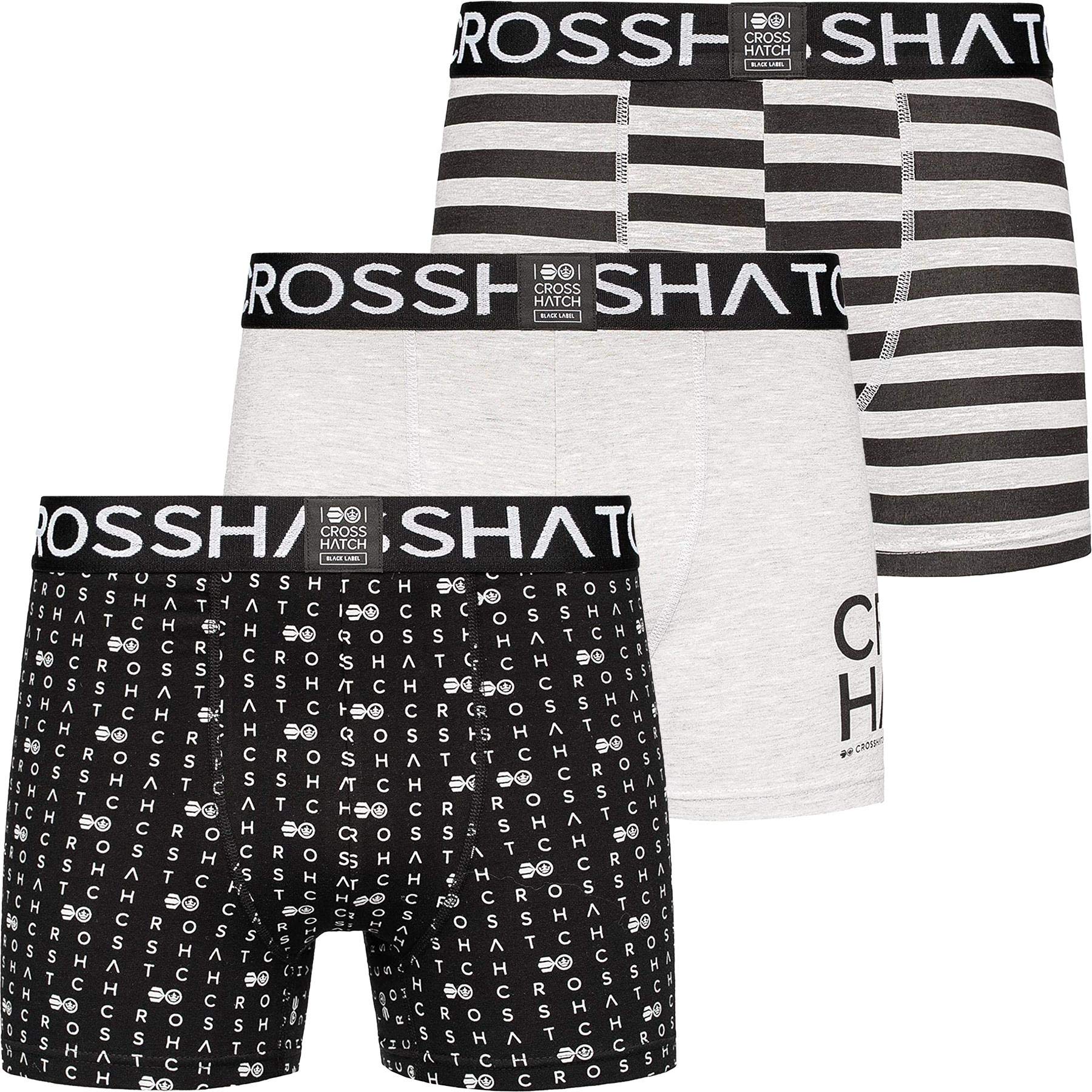 Crosshatch Men's Optic Grey Marl - Withline Bresler Boxers Shorts 3 Pack Designer Multipack Underwear Check Gift Set, L