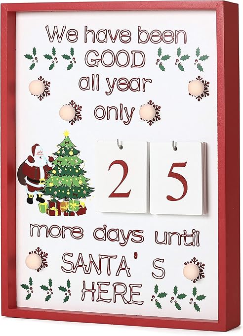 Amazon Com Brubaker Christmas Countdown Calendar Wooden Board With Calendar Sheets White With 6 Led Lights 11 X 1 57 X 14 Inches Office Products