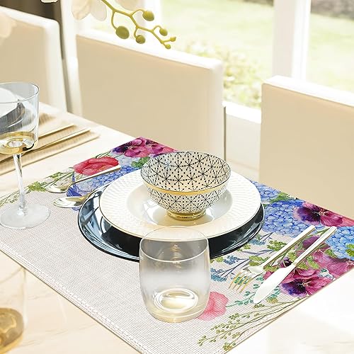 Miniatura 5 de Juego de 6 manteles individuales de lino con diseño de mariposas botánicas vintage, 12 x 18 pulgadas, impermeables, resistentes a las manchas, para