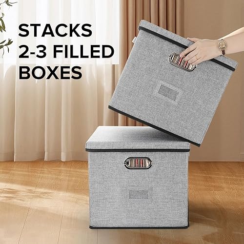 Miniatura 5 de TARSUKA Caja de almacenamiento de discos de vinilo con capacidad para más de 100 álbumes Lp plegable con tapa para álbumes, CD, DVD (gris, grande, 2