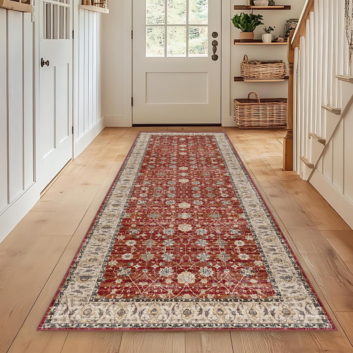 WTHYGB Teppichläufer, rutschfest Waschbar | Küchenläufer mit Geometrie Design aus Polyester, 6mm Dicke für Flur, Eingang, Küche, Wohnzimmer & Büro