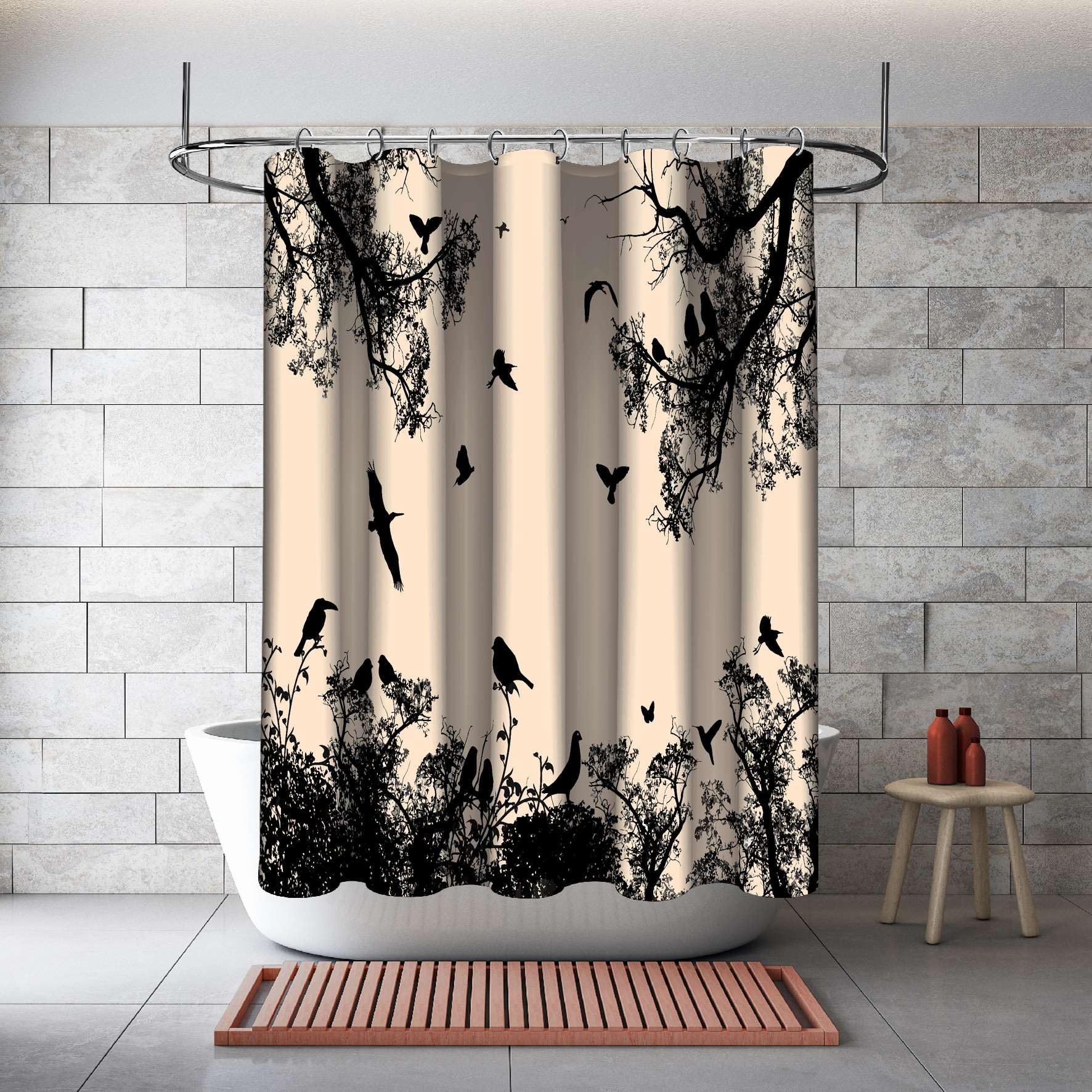 Rideau De Douche Fleurs - Marque - Modèle - Fleurs Rouges - Printemps - Feuilles Papillon Coloré