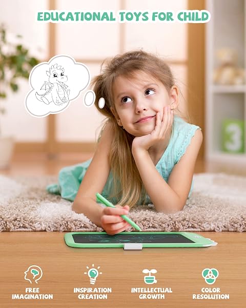 Lavagna LCD giocattolo unicorno per bambini, 10 pollici, blocco da disegno con funzione di blocco, portatile, regalo educativo per bambini da 3, 4, 5, 6, 7 anni (Verde) - 2