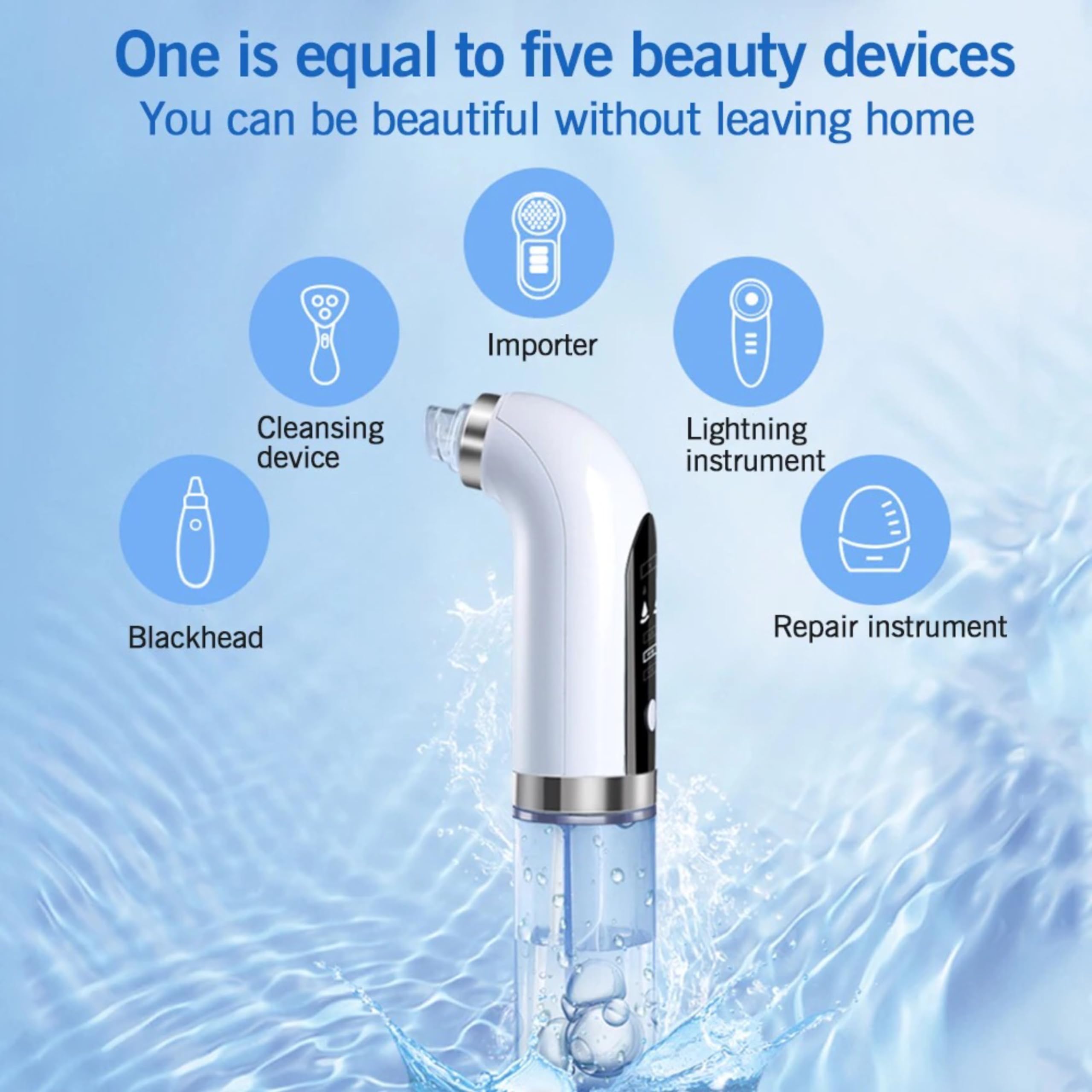 Lalano’S Cosmetics Mitesserentferner Super micro bubble – Porenreiniger mit LCD, Mikrobubble-Technologie, Vakuumsauger gegen Akne & Pickel, 6 Aufsätze, kabellos, LED, alle Hauttypen