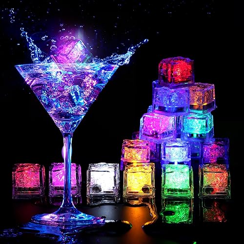 Cubos de hielo iluminados, paquete de 72 cubos de hielo LED que cambian de color para bebidas que brillan en la oscuridad, cubos de hielo
