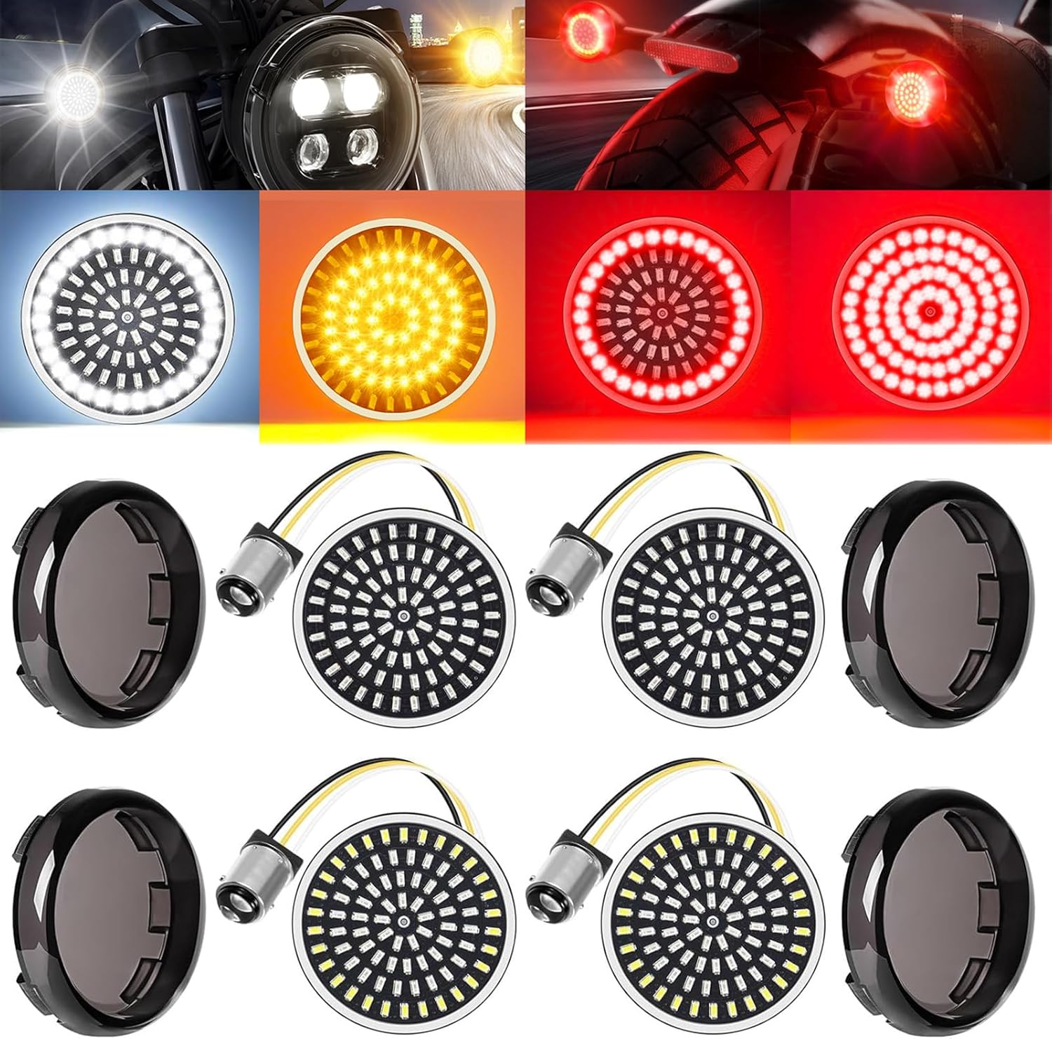 Wisamic 1157 LED Motorcycle Turn Signals Lights Front Rear 81 LED Super Bright 1156 Turn Signal Bulbs Lens Kit Fit for Harley Davidson Street Glide Road Glide Sportster Iron 883 Dyna Softail 1986-2024