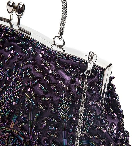 Miniatura 7 de Bolsos de noche para mujer, estilo vintage, con cuentas, diseño de lentejuelas, bolso de mano para boda