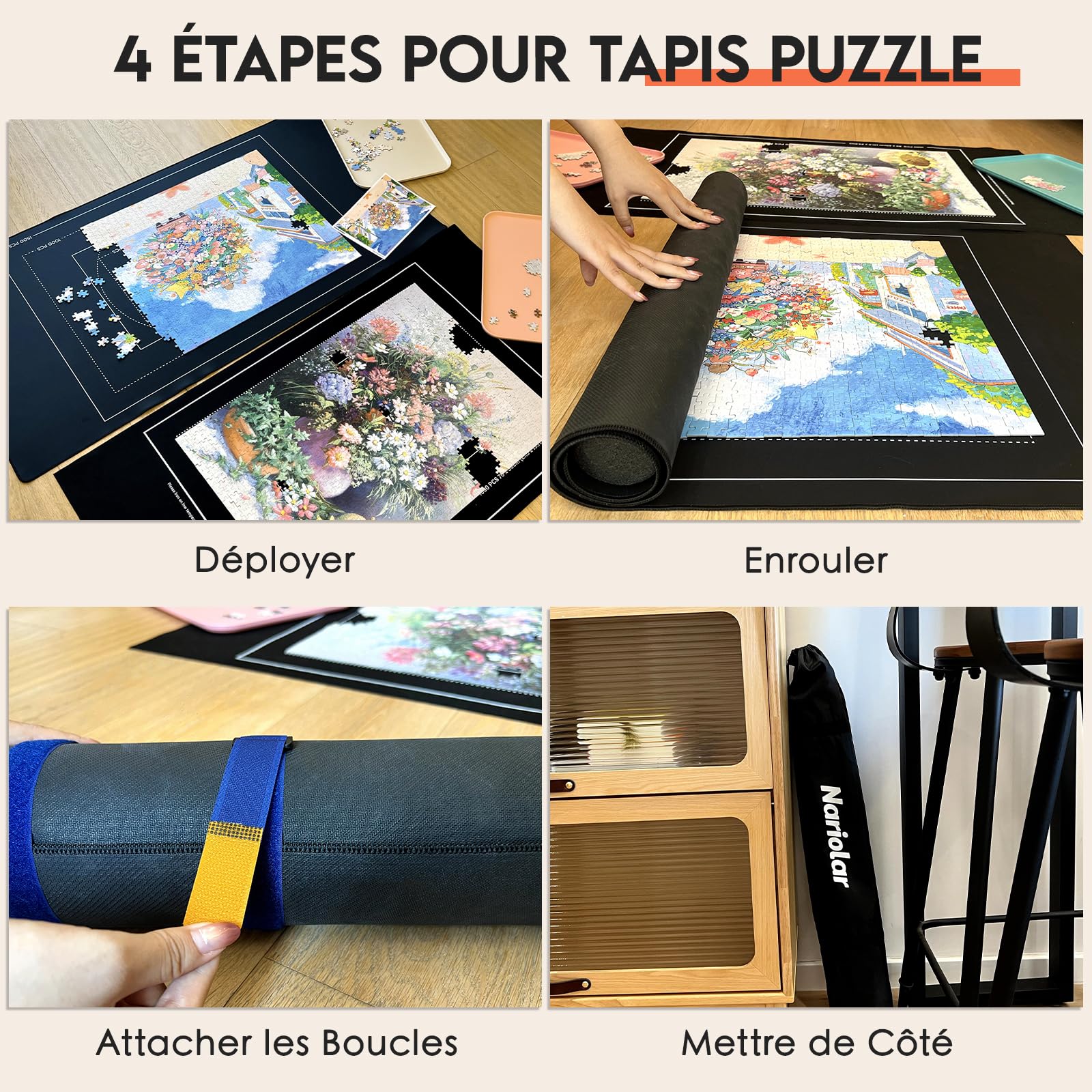Nariolar Tapis de Puzzle, Ensemble de 2 Pièces,Tapis de Puzzle en Caoutchouc et Feutre pour 500/1000/1500 Pièces, Accessoire Pratique pour Ranger et Transporter Les Puzzles