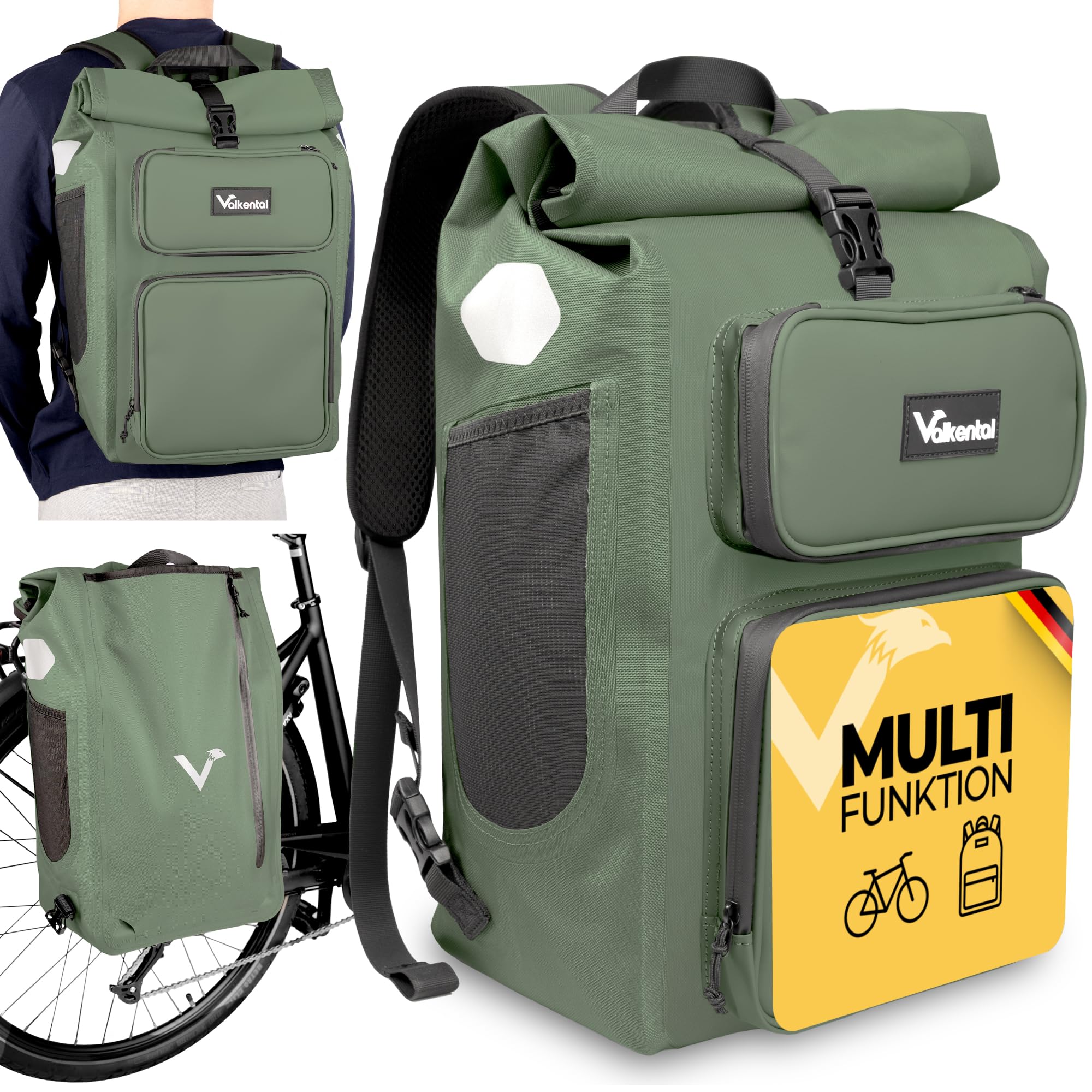 Valkental UrbanX 2in1 Fahrradtasche & Rucksack wasserdichte Gepäckträgertasche mit abschließbarer Befestigung