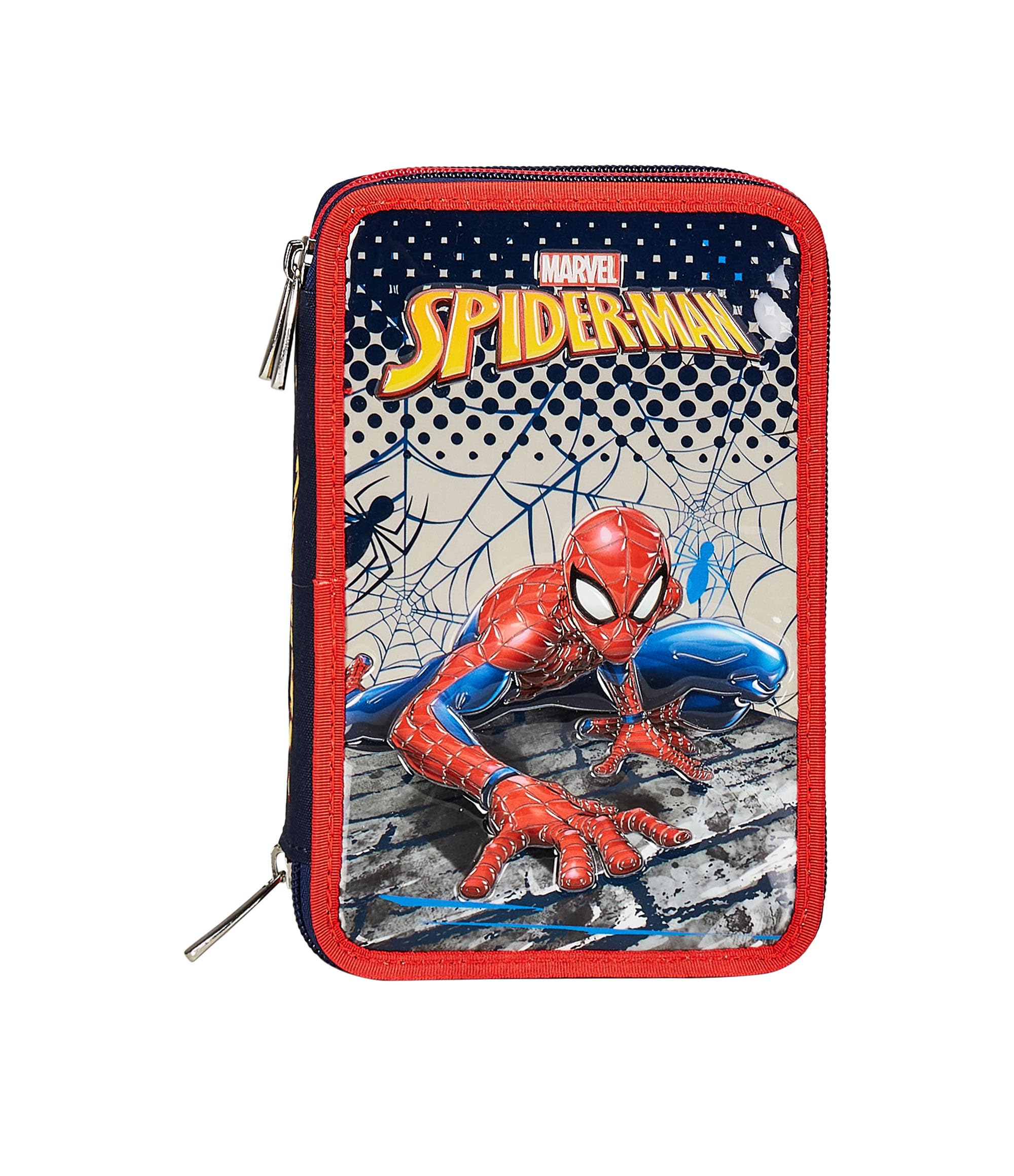 Seven Astuccio Scuola 3 Scomparti, SPIDER-MAN - WEBBED WONDER, Blu Rosso - Portapenne Multi Scomparto Con Matite, Penne e Colori