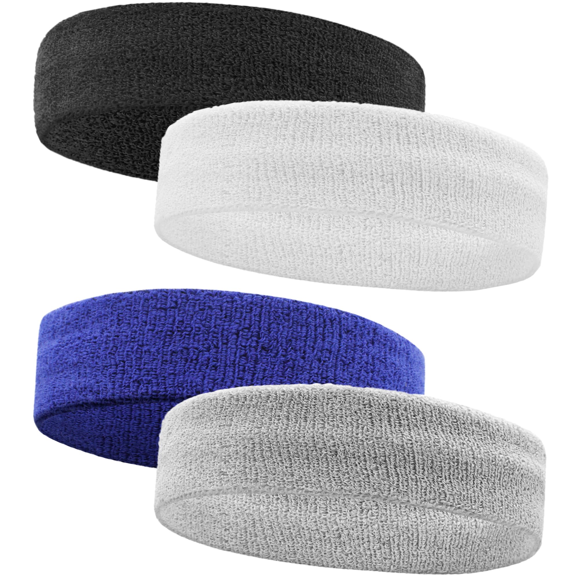 4 Pack Sweatbands Sports Headband for Men and Women, Moisture Wicking Athletic Workout Headband for Running, Tennis, Basketball, Yoga, Gym Stretchy Unisex Sweatband
