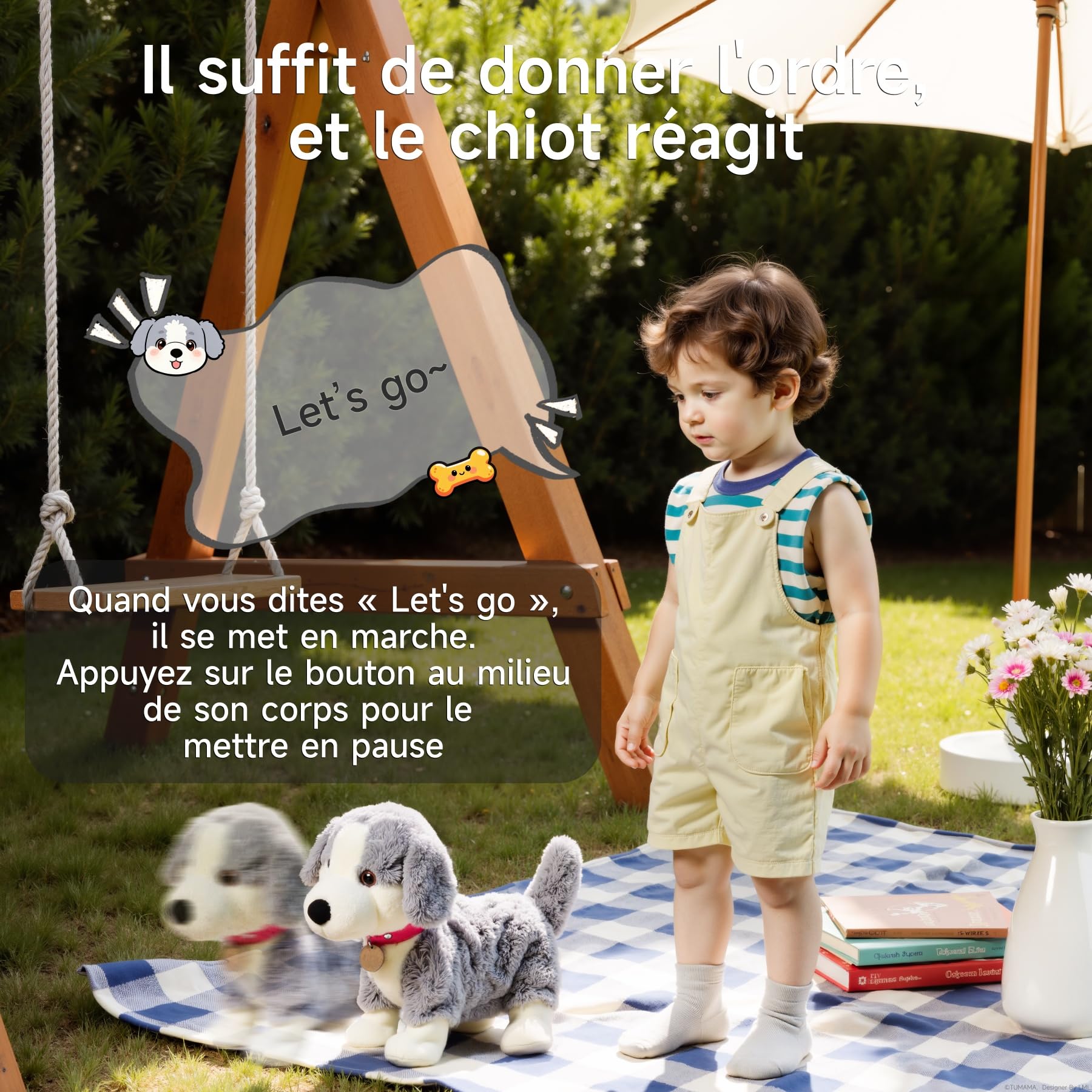 Peluche Chien Interactif à Commande Vocale, Marche, Parle, Aboie, Jouet Électronique pour Enfant 3+