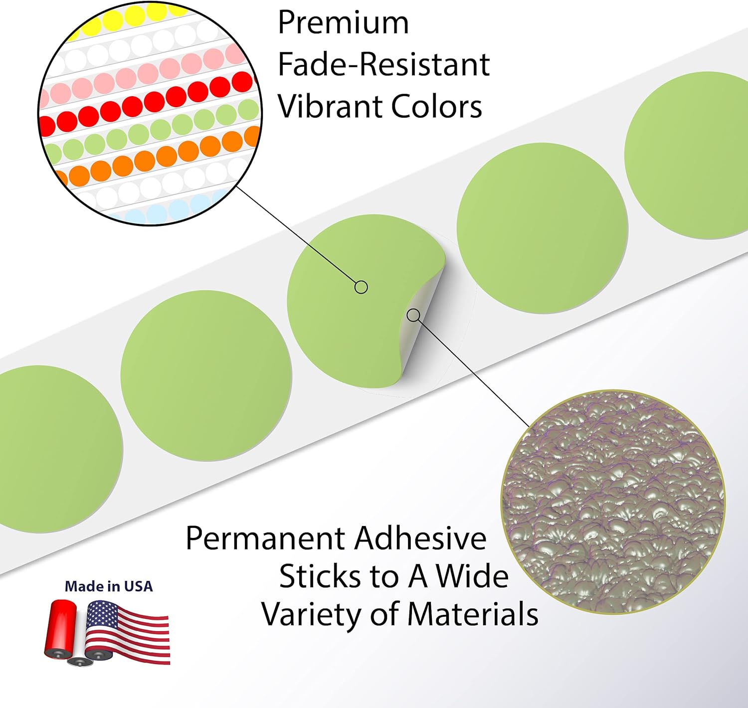 2” Circle Direct Thermal Perforated Stickers Labels for Barcodes, Address, Small Business Labeling, Inventory and Color Coding – Compatible with Zebra, Rollo, Munbyn, and More (Green, 6 Rolls)