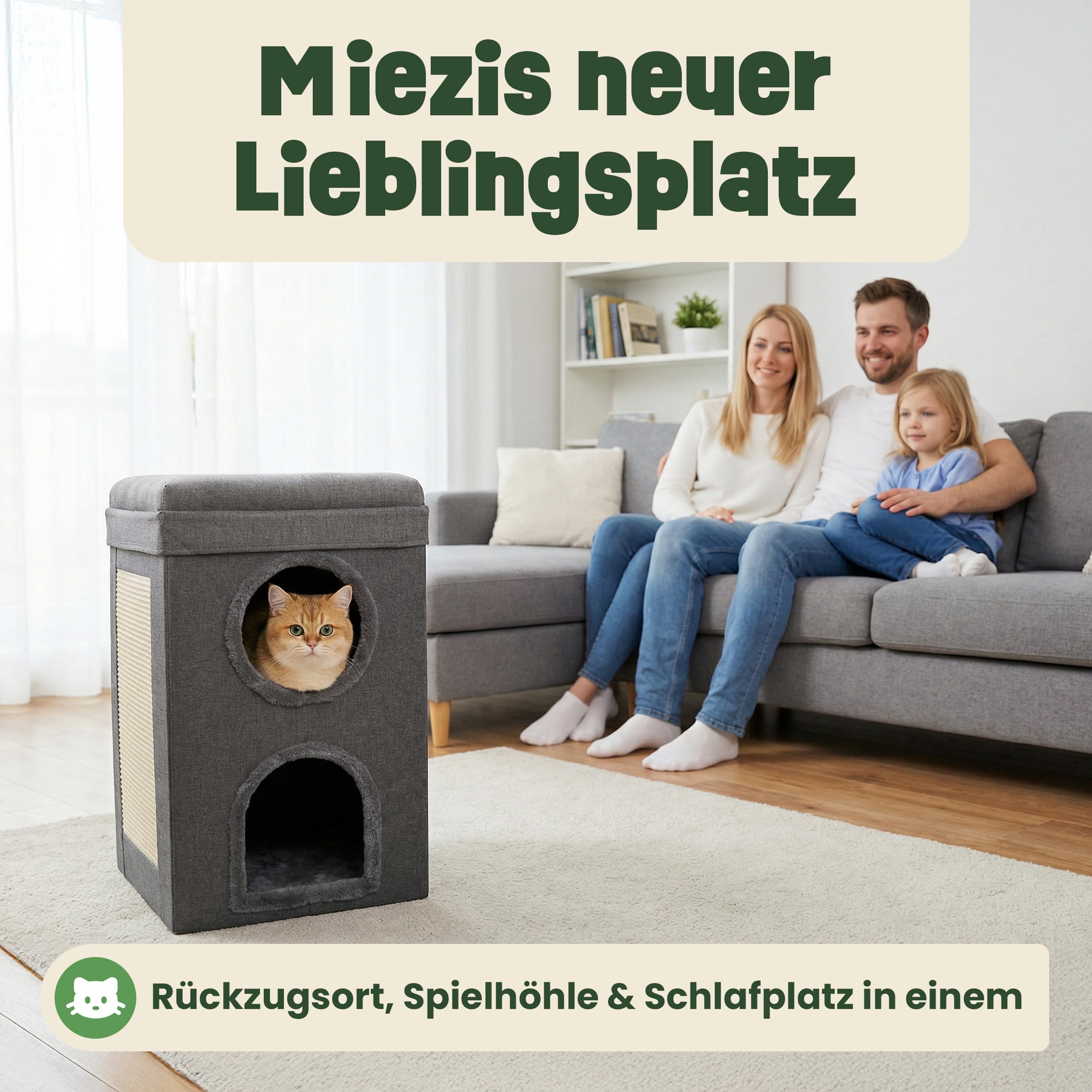 zooprinz Katzenhöhle 39x39x64 cm anthrazit mit Kissen | Cat Cave und Kuschelhöhle, Katzenbett für Indoor-Katzen, Katzenhaus als Versteck und Liegeplatz für große Katzen