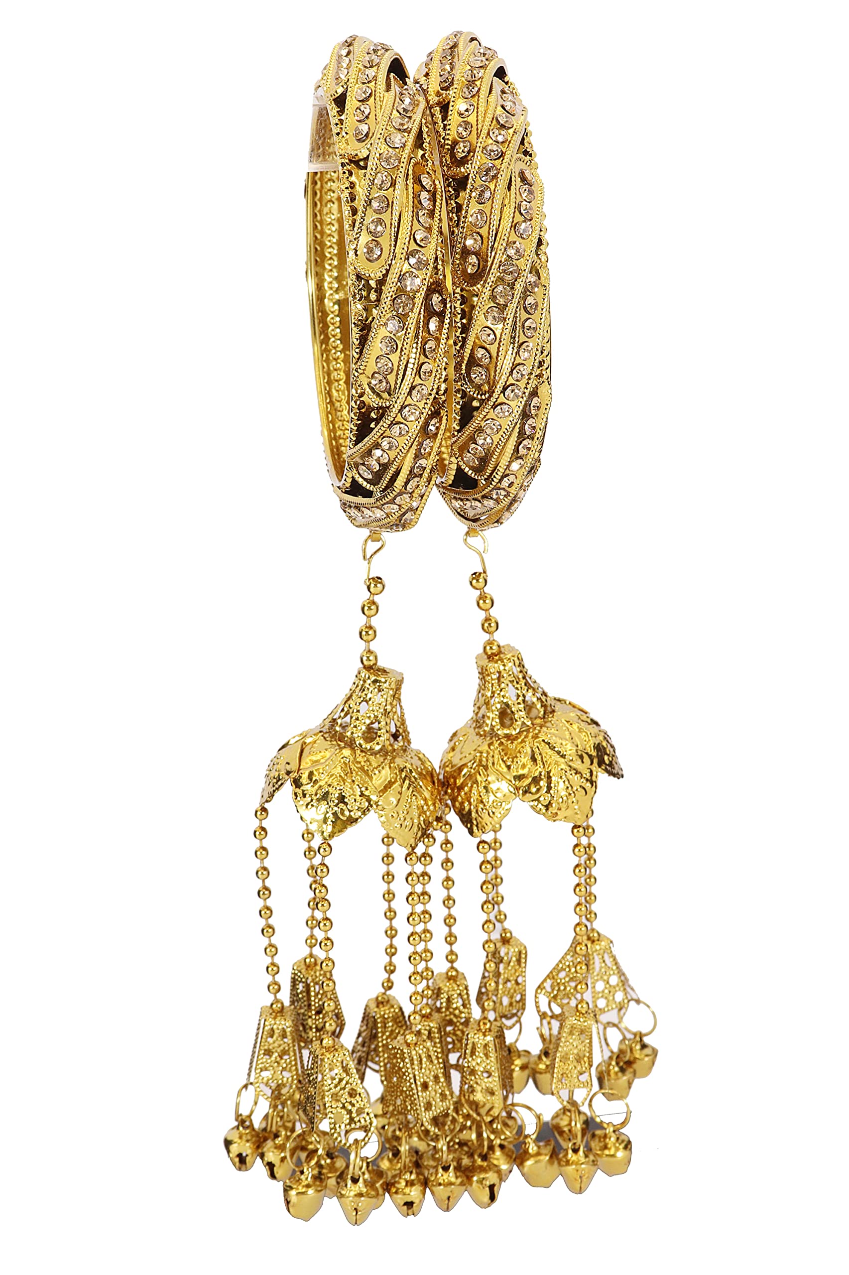 NMII Non-Precious Metal Base Metal with Zircon Gemstone Studded worked and Ball Chain Linked Glossy Finished Kaleree type Latkan Kada Set For Women and Girls, (Gold_2.6 Inches), Pack Of 2 Kada Set (B09V344FYT) Amazon Price History, Amazon Price Tracker