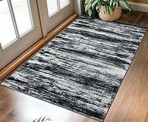 KOZYFLY 3x5 Area Rug Modern Ombre Rug for Bedroom, Washable Rug Non-Slip Soft Striped Living Room Area Rug, Black Navy Blue Grey Abstract Carpet for Laundry Nursery