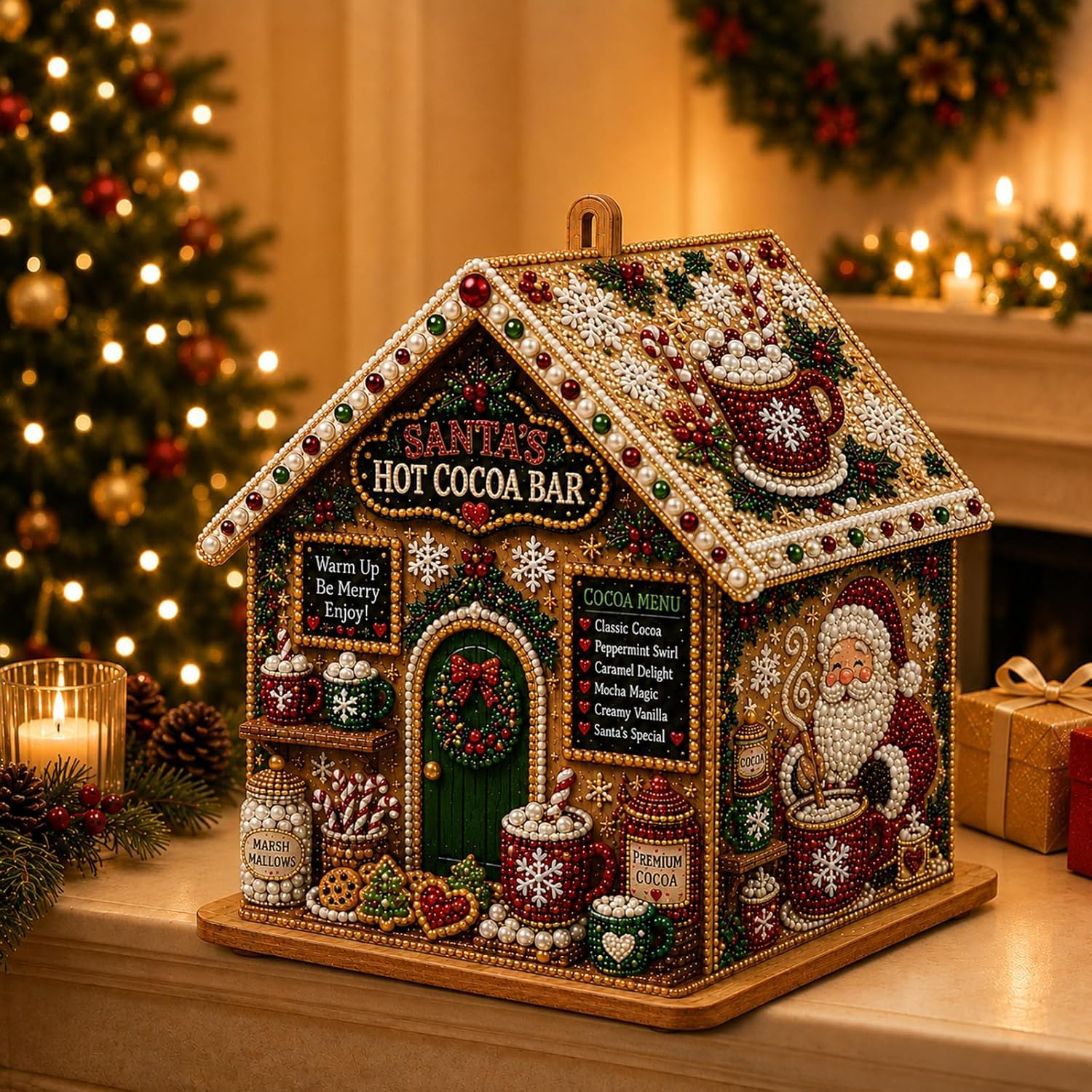 3D Christmas Pearl Diamond Painting Wooden House Art Craft Kit for Adult