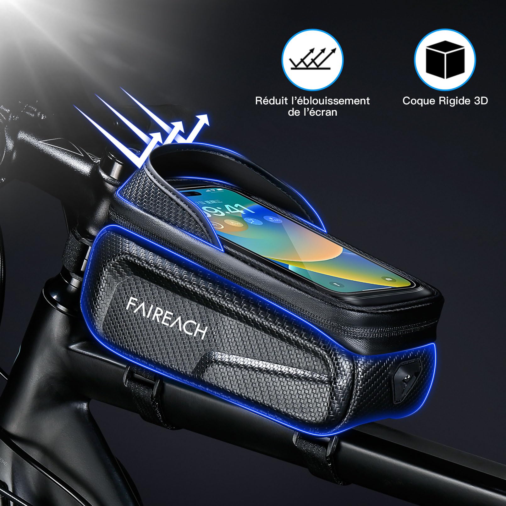 Sacoche Velo Étanche Support Telephone Velo Cadre Guidon VTT TPU 3D Pare-Soleil Anti-reflet Coque Dure EVA Smartphones 6.8''