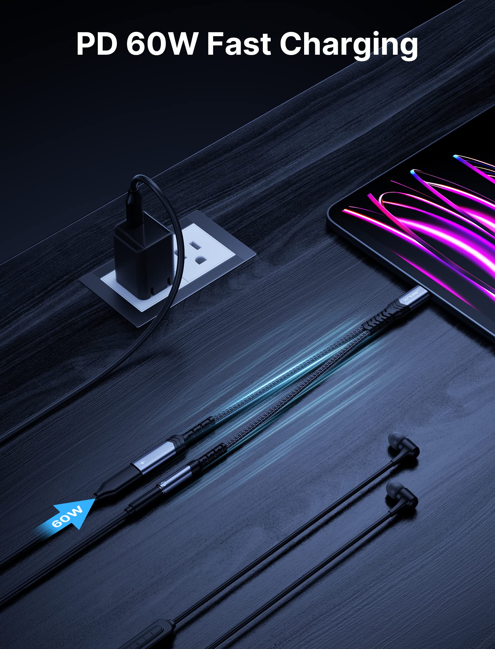 JSAUX USB C to 3.5mm Jack and Charger Adapter - Image 3