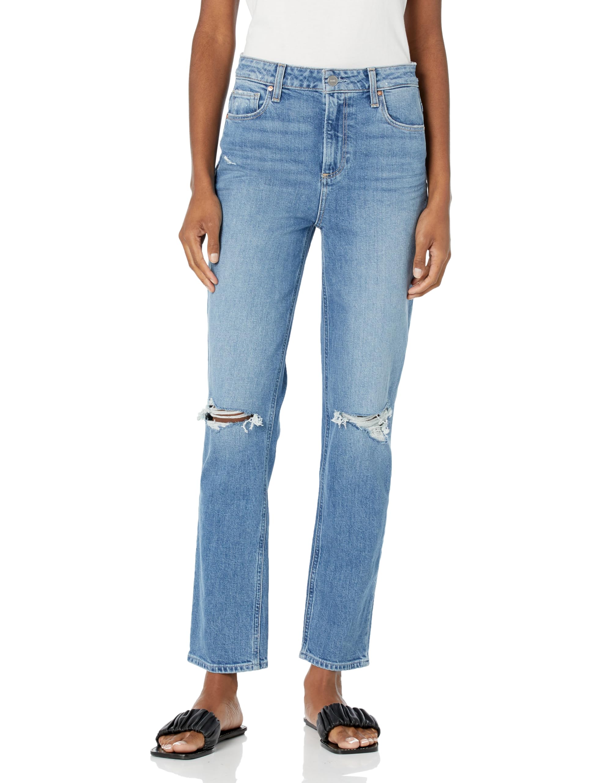 PAIGE Women's Stella Straight High Rise Striaght Leg 29" Inseam in Reverb Destructed