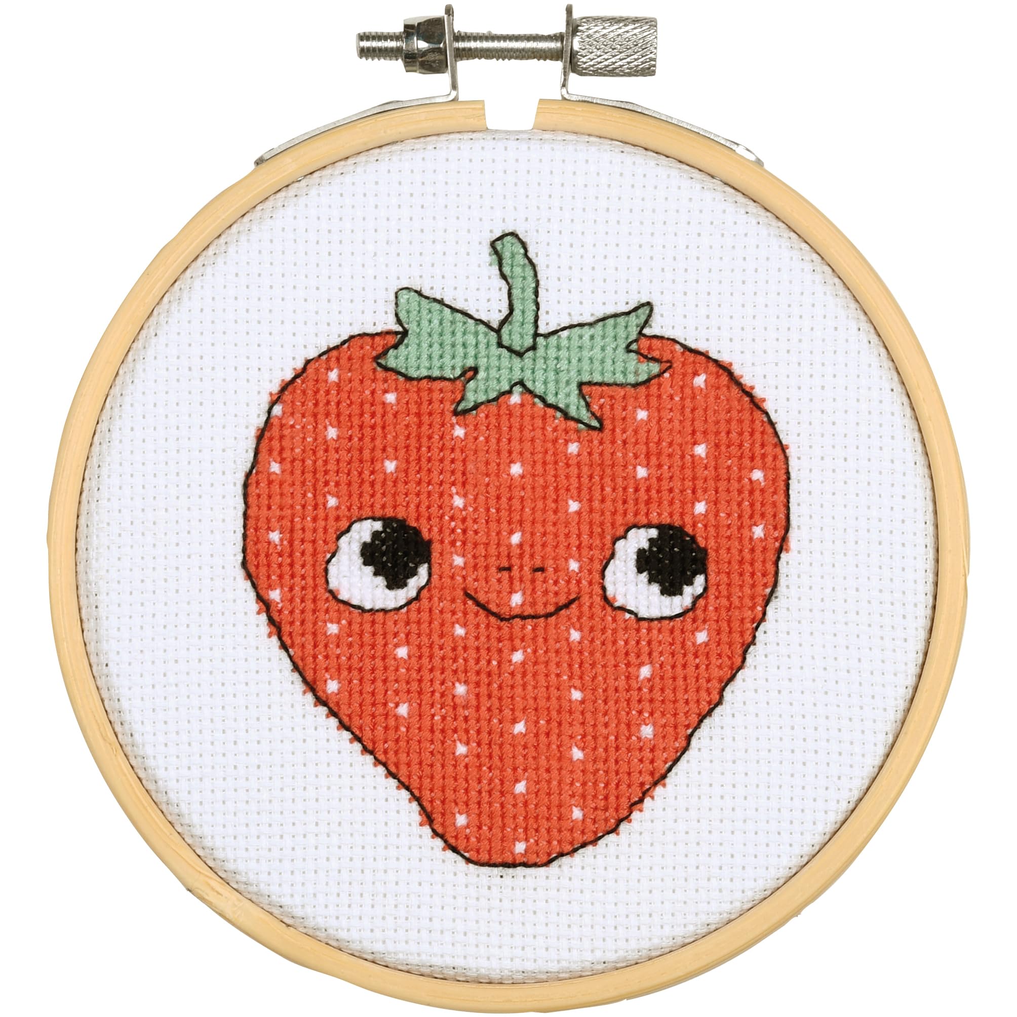 Vervaco Cross Stitch Kit with Hoop Strawberry Decoration DIY Creative Kit Crafts Wall Art Embroidery Kit Beginners Gift Approx. 10 x 10 cm Cross Stitch Embroidery