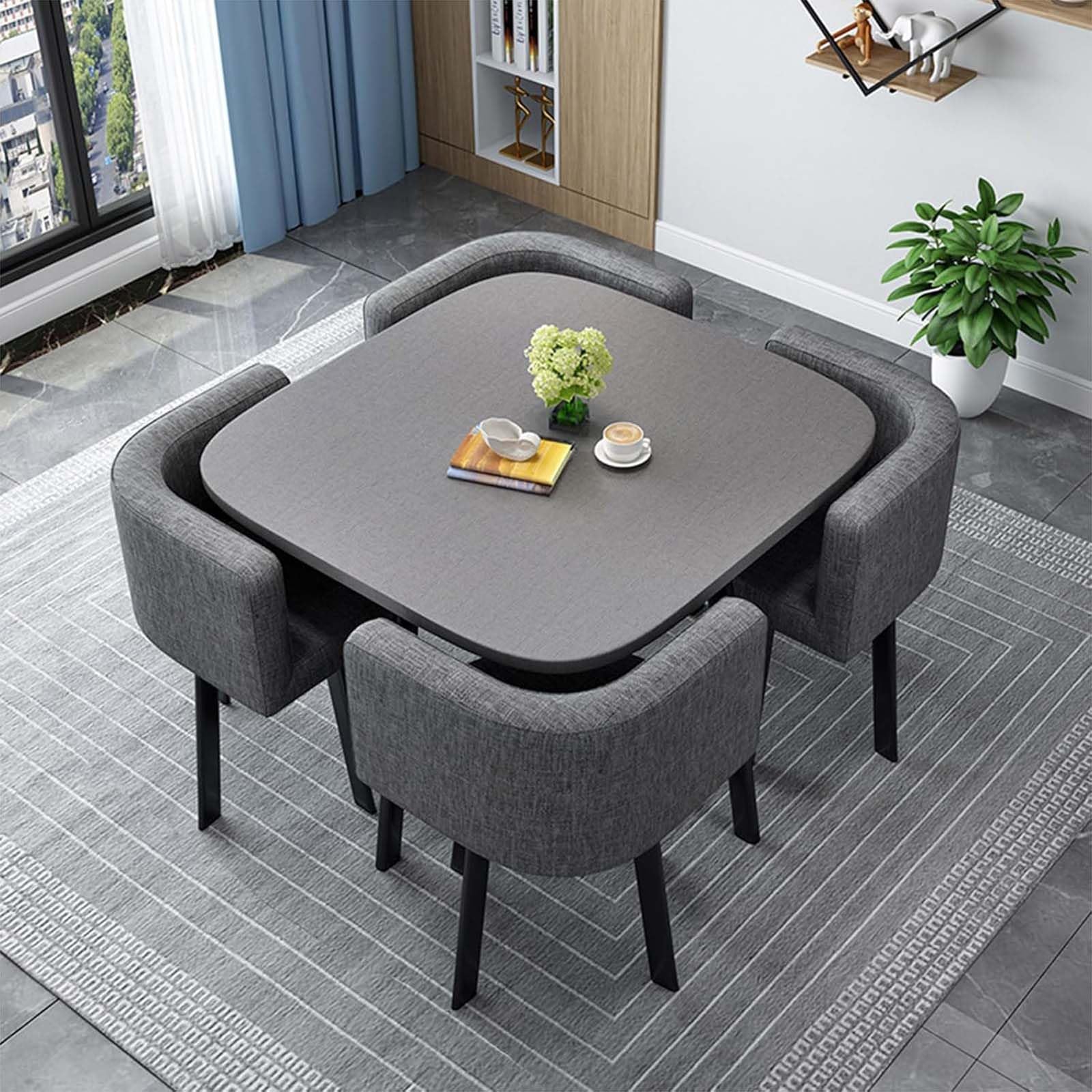 Round Dining Table Set For 4 With Space Saving Design Small Kitchen Table And Chairs Set Square Dining Table And 4 Chairs Included 31.5In Height Ideal For Small Spaces,P,90cm/35.4in