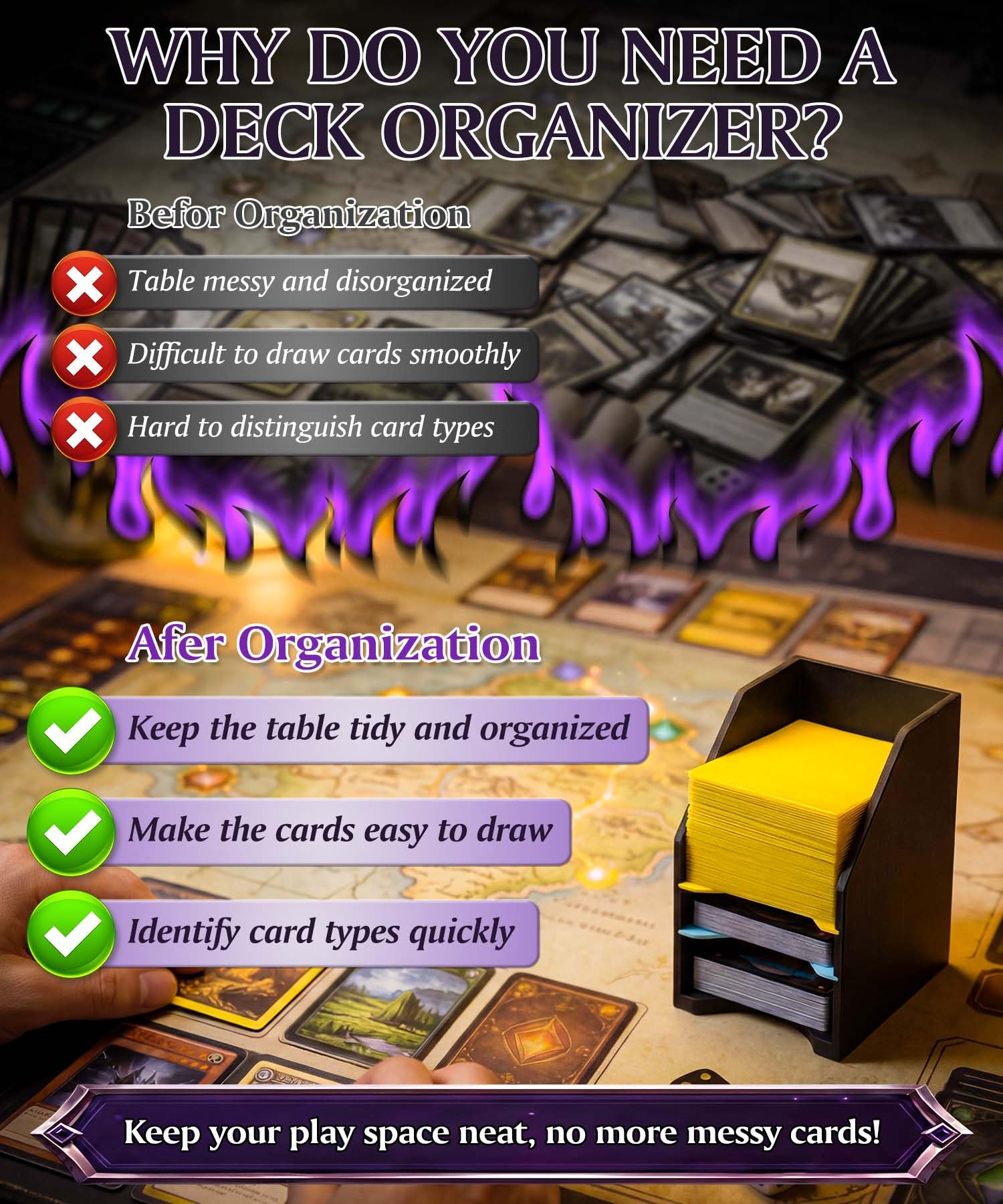 Commander - Soporte de mazo para MTG – Más de 100 bandejas de cartas de doble manga con 3 divisores, soporte resistente para cartas de juego y organizador para Magic The Gathering TCG