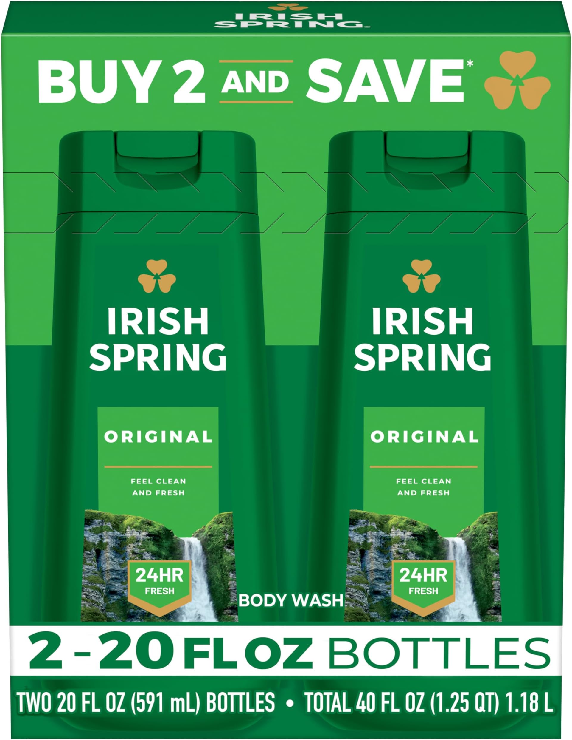 Irish Spring Sabonete corporal original Clean 590 ml, pacote com 2