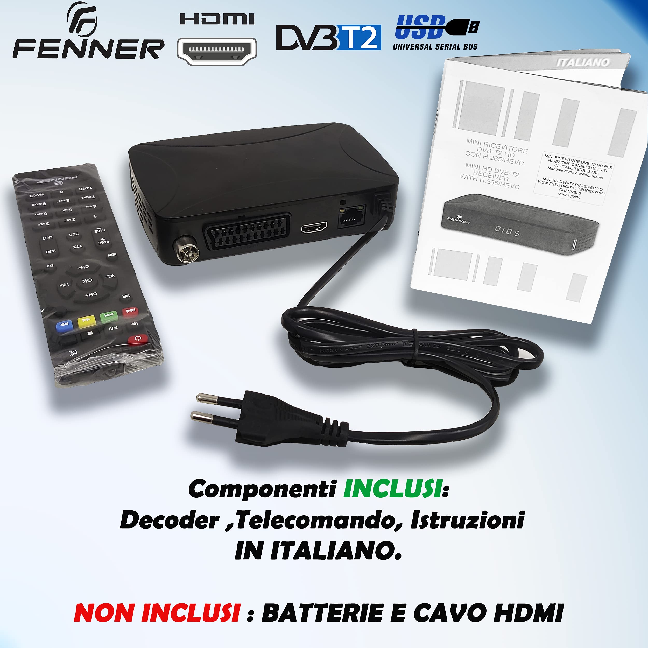 Decoder DVB-T2 HD 1080p SINTONIZZAZIONE AUTOMATICA Decoder Digitale terrestre 2024 HDMI HEVC Main 10 Bit H265 riceve TUTTI i canali gratuiti DOLBY-DIGITAL+ (GX1 (Senza Tasti sul display))