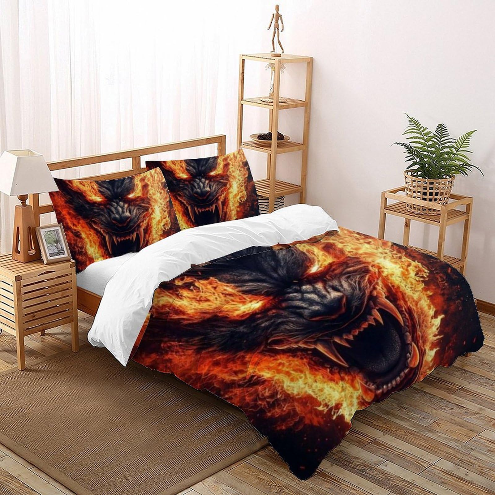 Housse de couette dragon de feu 200x200cm literie microfibre pour lit enfant