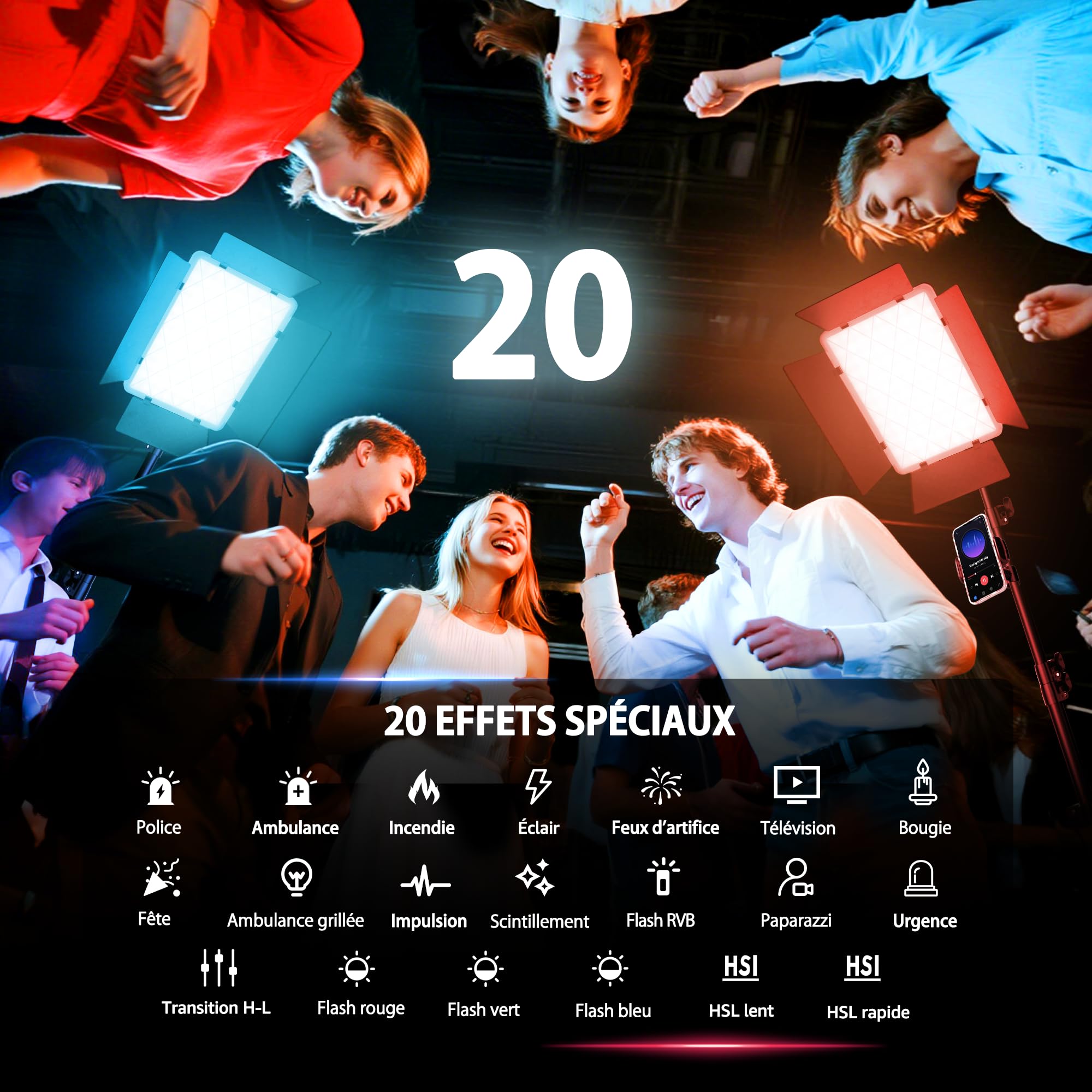 Niceveedi Lumiere Photo RGB 15 inch, 2x40W Lampes Vidéo LED avec Support, Panneau Lumineux de Studio Coloré 2700K-6500K avec Modes RGB/CCT/HSI/SCÈNE pour Youtube/TikTok/Streaming en Direct/Jeux