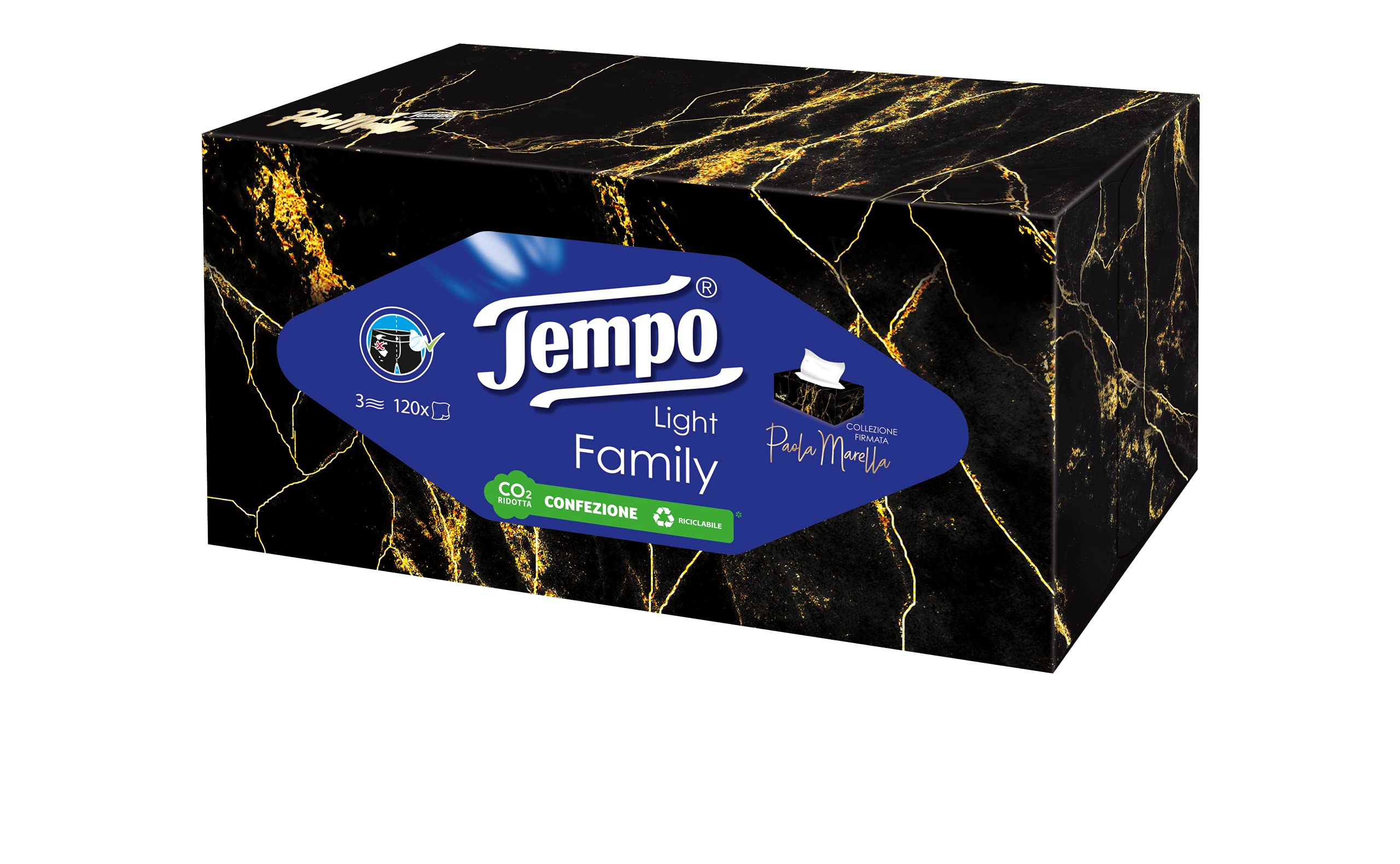 Tempo Caja de pañuelos de papel, 8 cajas x 120 pañuelos, 3 capas, biodegradables, Family Box El poder de la bondad