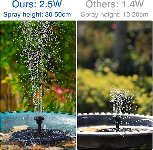Miniatura 4 de Solar Fountain de 2.5 W con 6 boquillas actualización 2023, fuente solar de baño para pájaros de 6.7 pulgadas, fuente de energía solar para