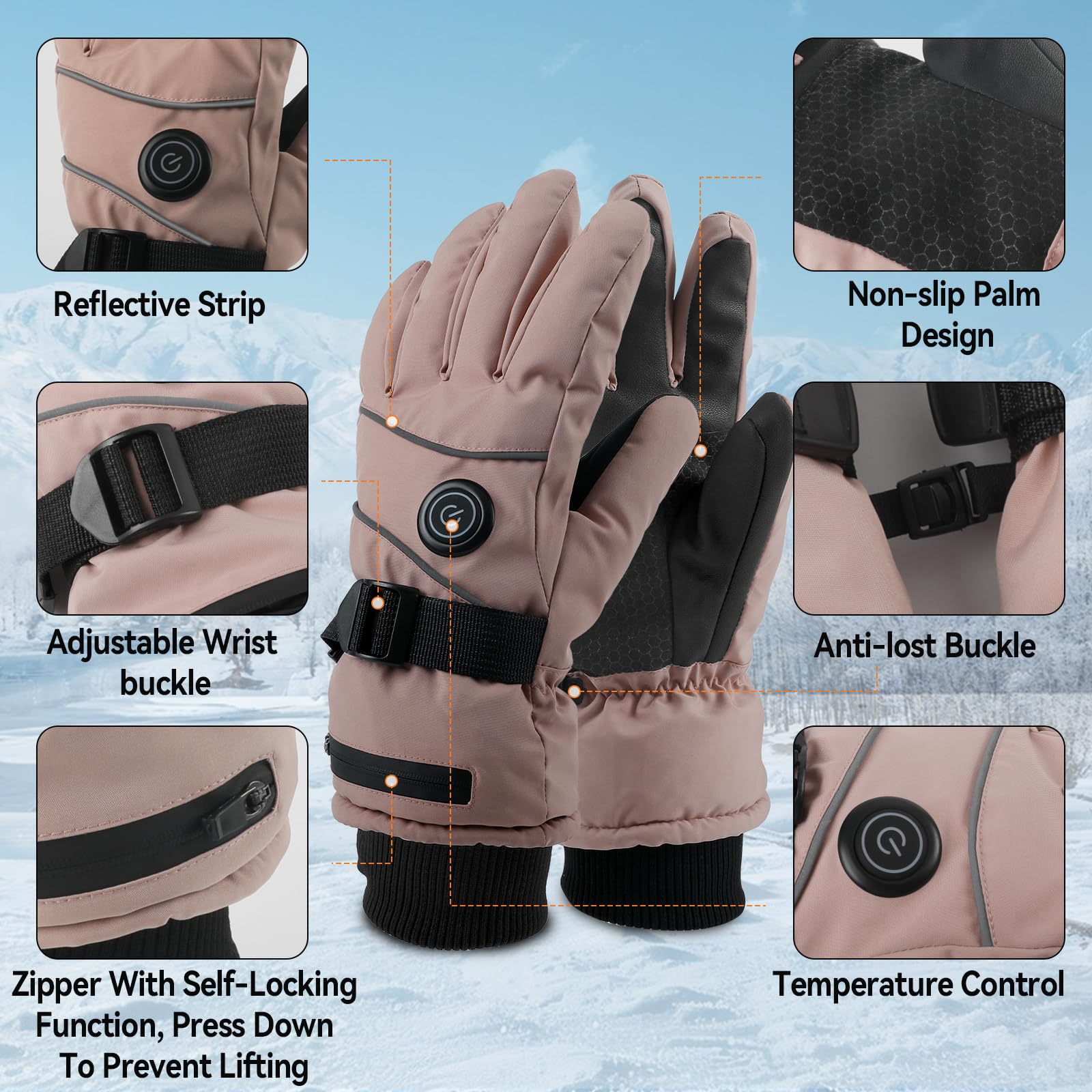 Gants Chauffants pour Homme et Femme, 5000 mAh, Rechargeable, avec écran Tactile, 3 Niveaux 45/50/55 ℃ Gants Chauffants électriques antidérapants pour Cyclisme, Chasse, Ski, Camping