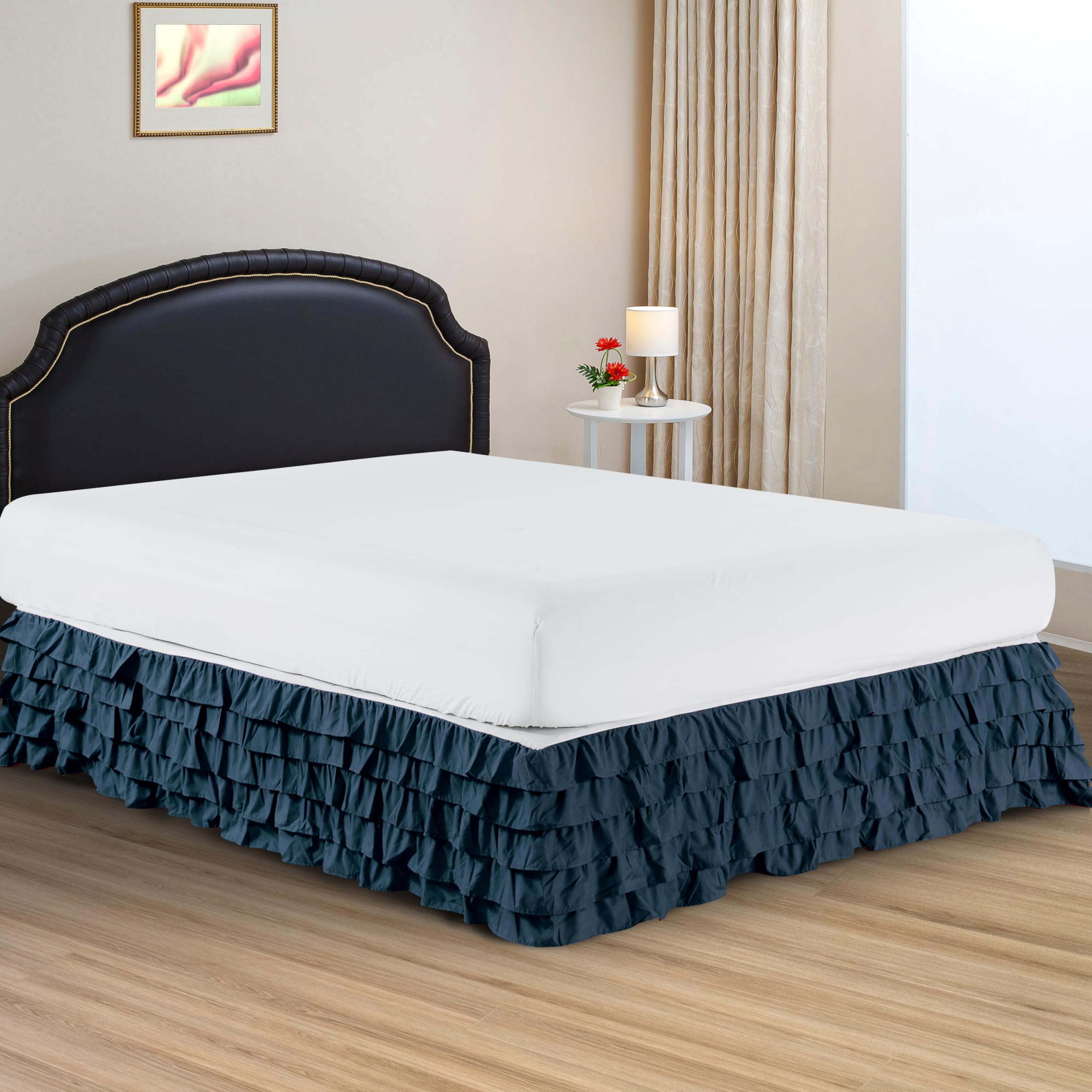 Elegant Comfort Luksusowa najwyższej jakości 1500 gęstość splotu odporna na zagniecenia i blaknięcie egipska jakość mikrofibra wielowarstwowa narzuta na łóżko - 38 cm kropla, Queen, granatowa