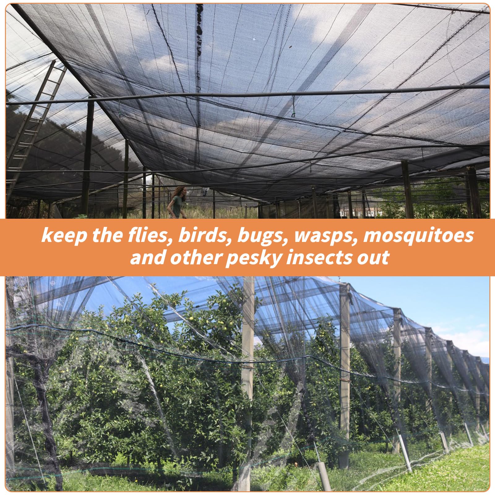 Barrera de red negra de 100 x 10 pies, mosquitera para animales, protección de plantas, verduras, red de pájaros resistente para terrazas, balcones, patios, protege tu piel, plantas, frutas