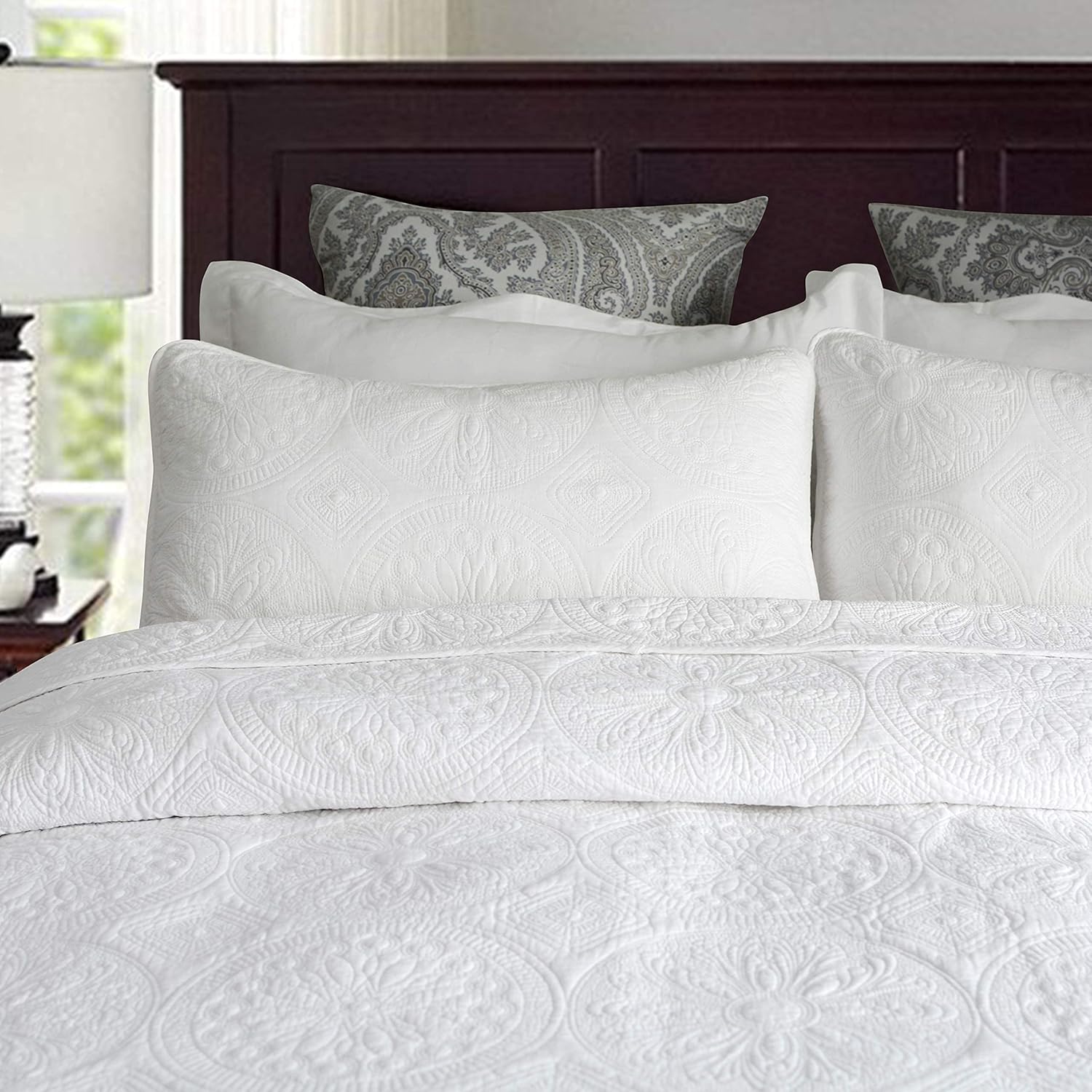 Brandream Luxury White Quilt Bedding Set 3 Piece Oversized