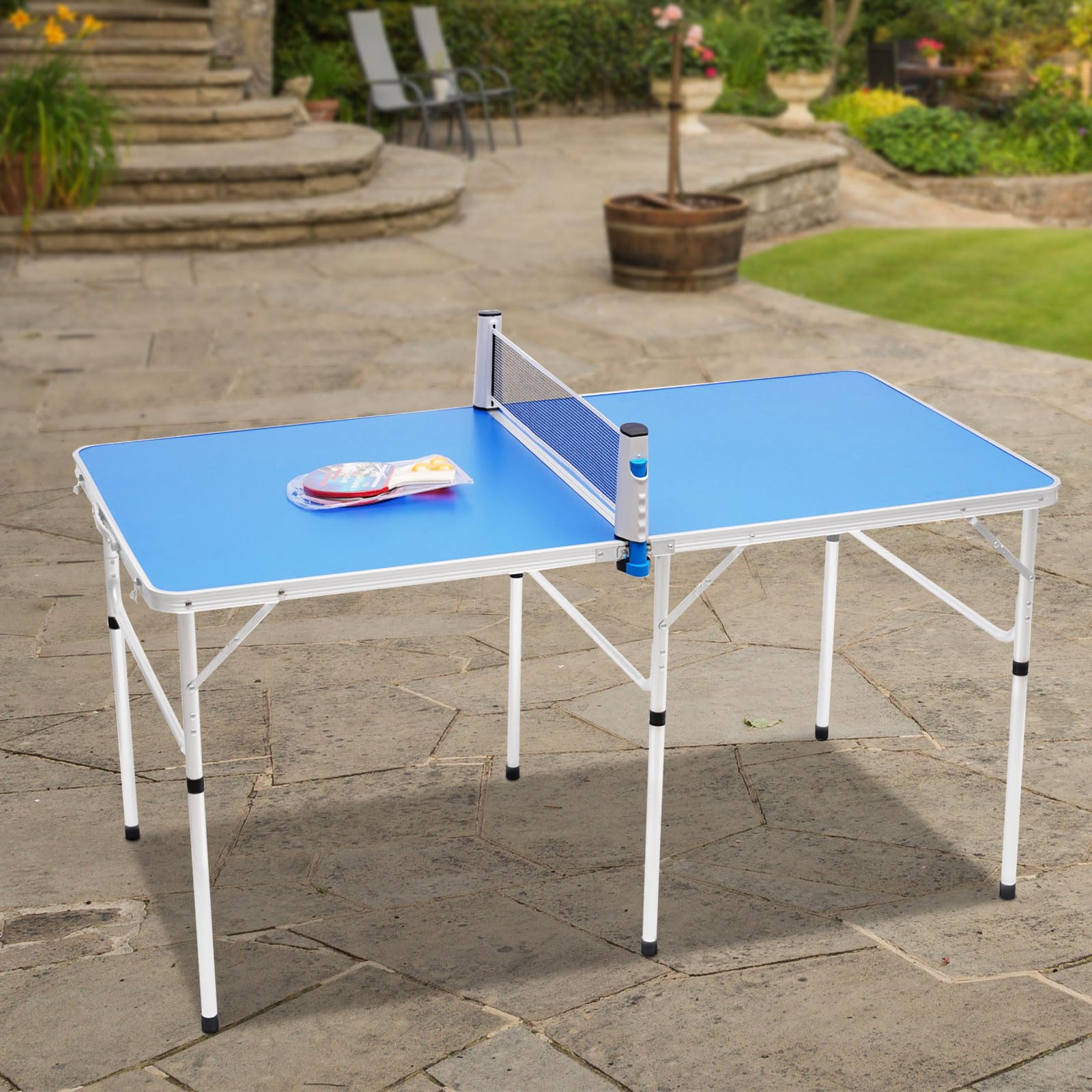 Klappbar Tischtennis, Tischtennisplatte mit 2 Tischtennisschlägern&3 Bällen | 152 * 76 * 76cm Freizeit-Tischtennisplatte für Esstische, Schreibtische, Messetische