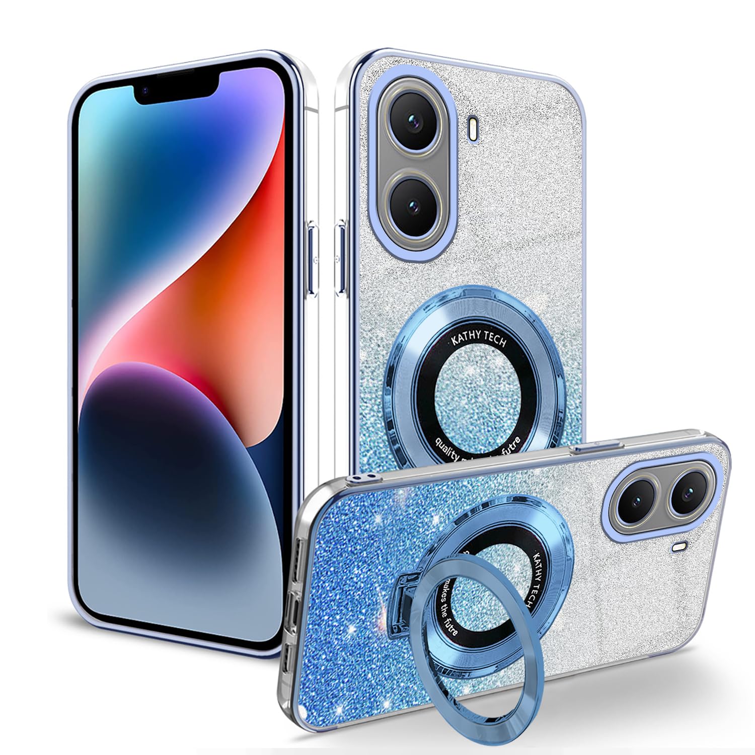 Coque silicone Xiaomi Redmi A5 4G transparente avec anneau de support bleu pailleté - 8