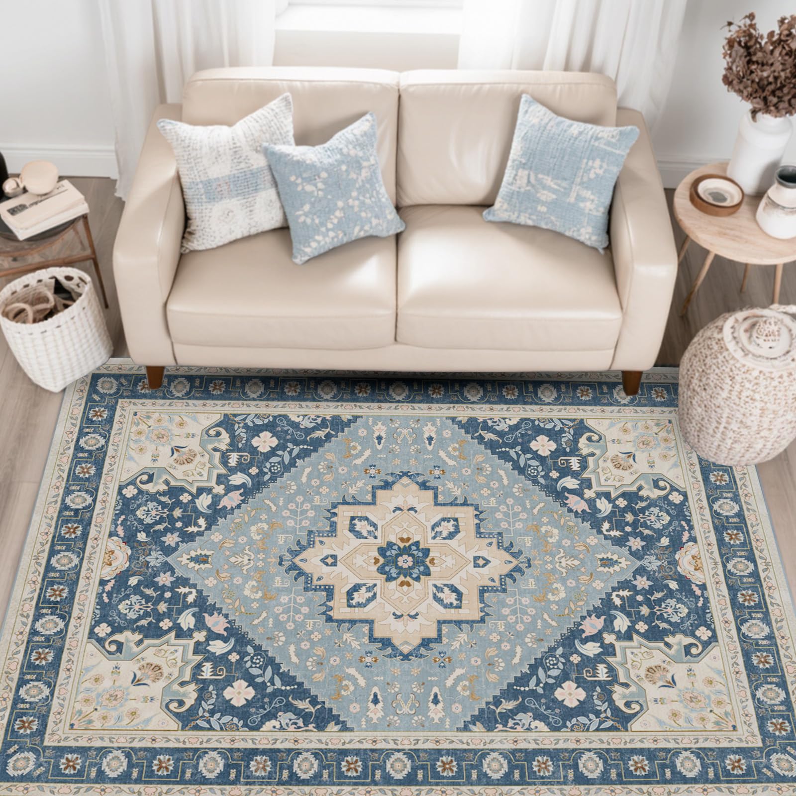 Tapis salon classique bleu 120x170 pour une chambre chaleureuse