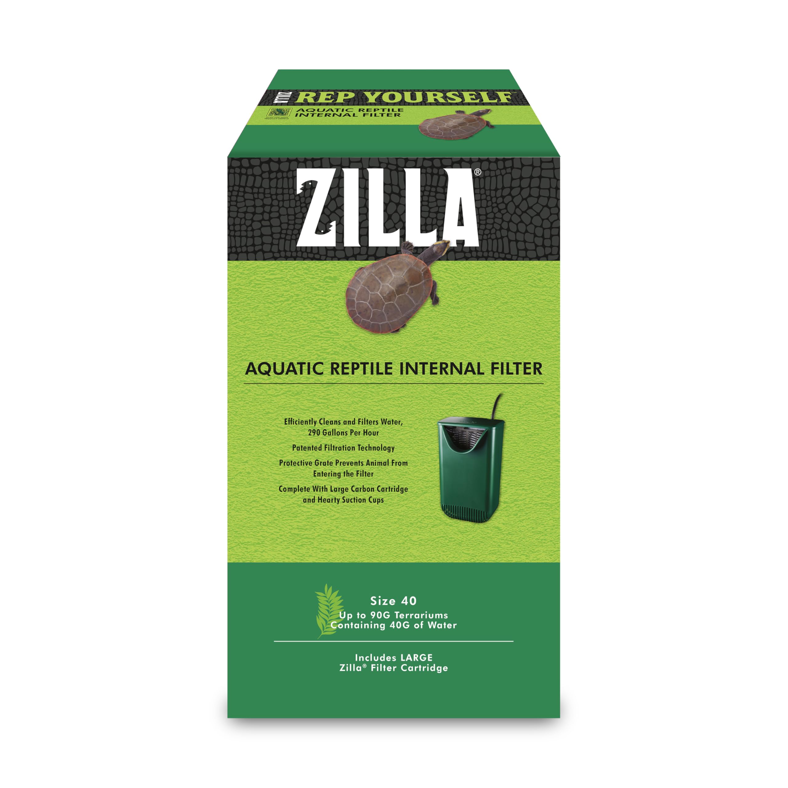 Zilla Aquactic Pet Reptile Internal Water Filter, For Up To 40 Gallons of Water