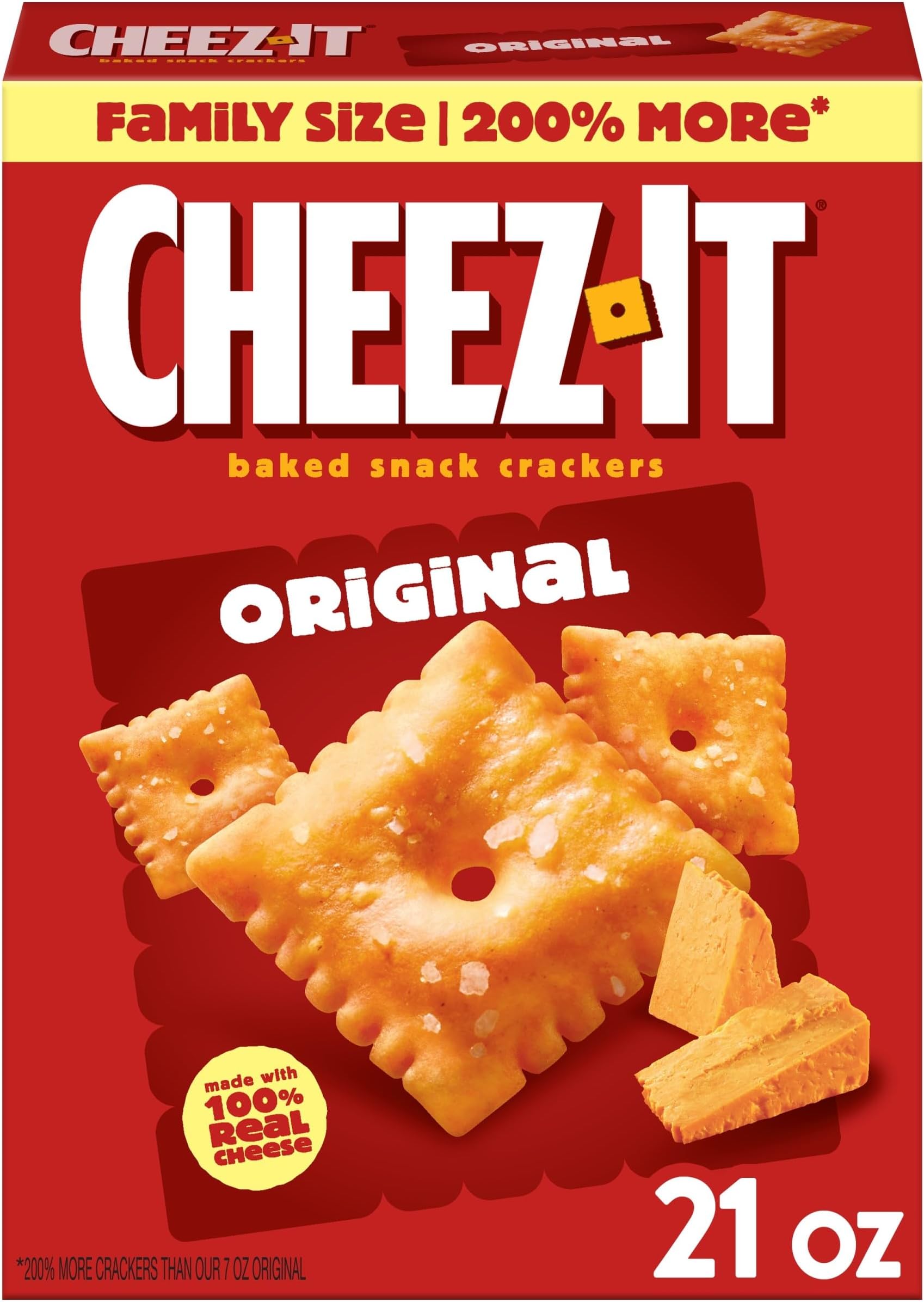 Cheese Crackers, Baked Snack Crackers, Lunch Snacks, Family Size, Original, 21oz Box (1 Box)